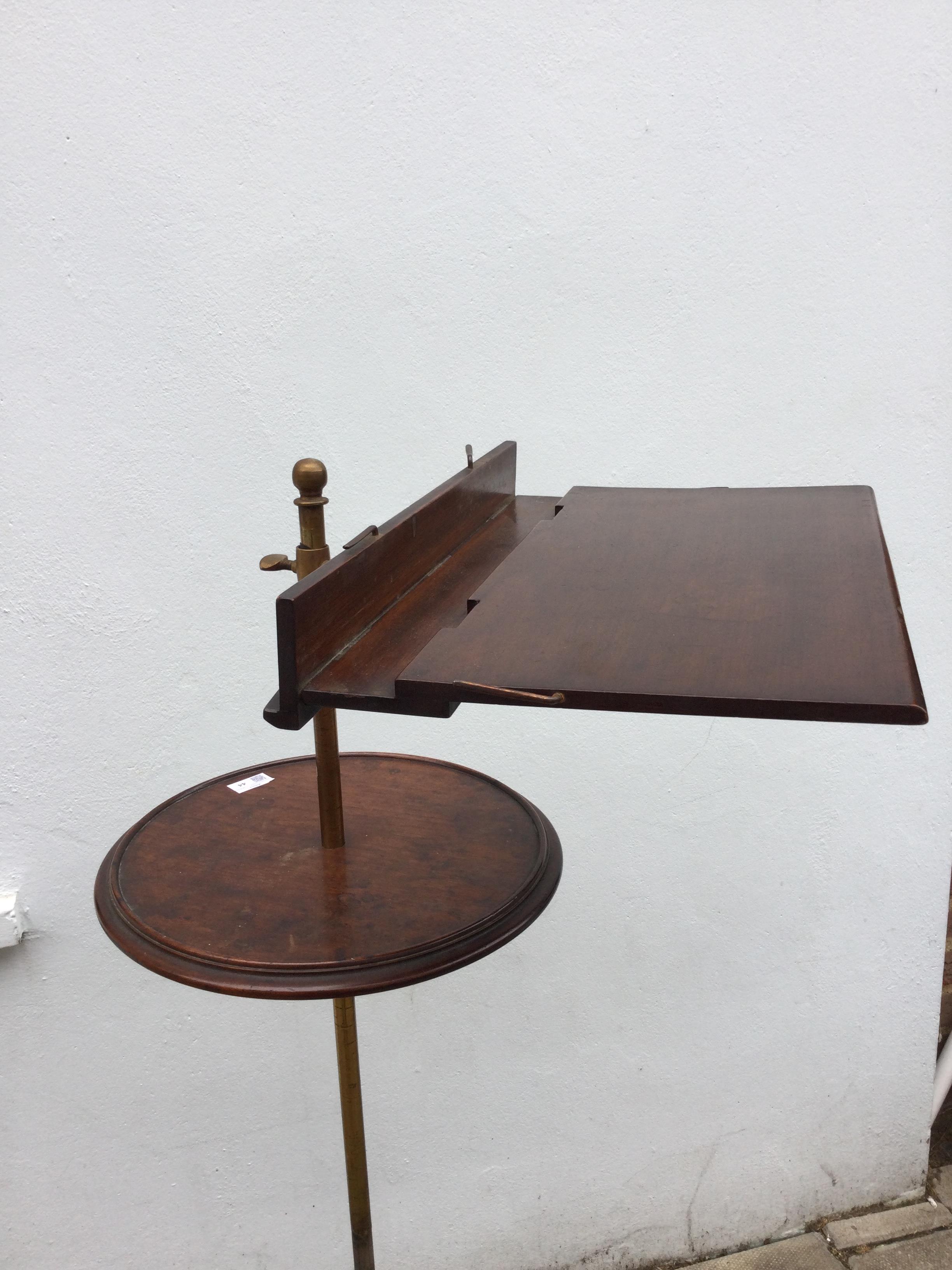 An early Victorian mahogany, brass and cast iron adjustable reading stand by Carters 38cm wide 148cm - Image 4 of 6