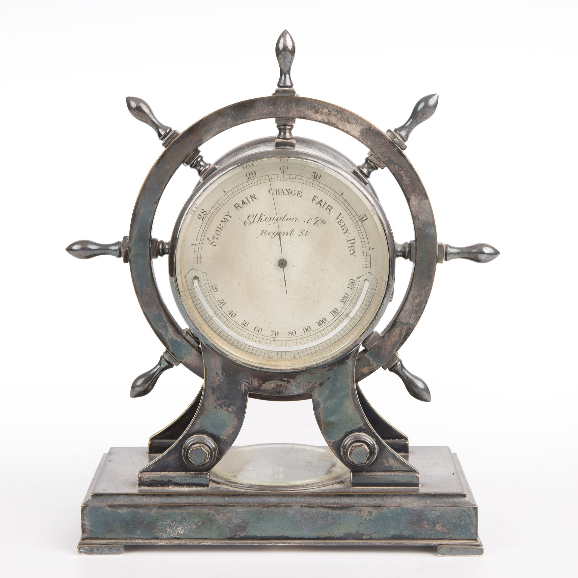 A Victorian silver plated novelty ships timepiece/barometer by Elkington and Co, awarded to Lord - Image 2 of 4