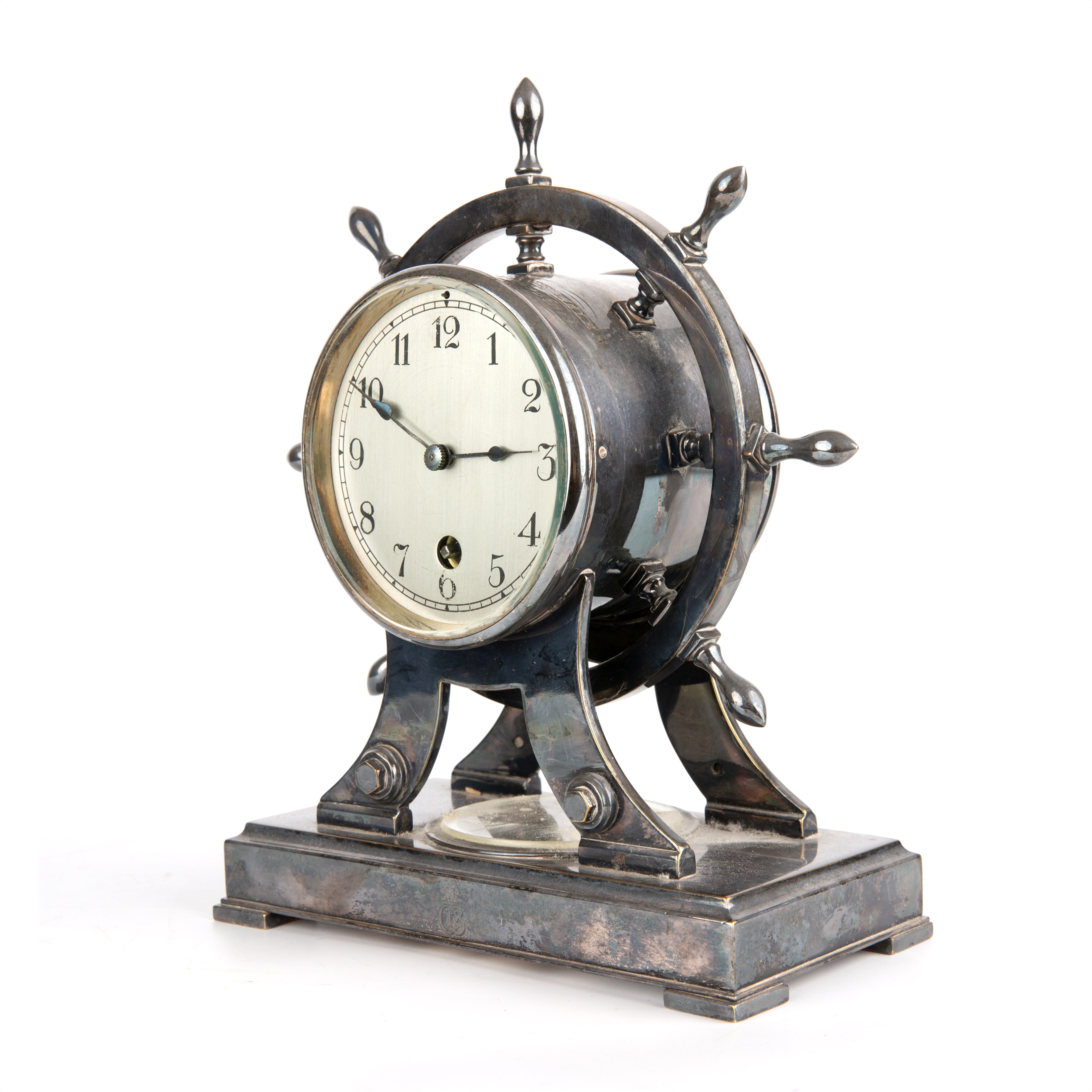 A Victorian silver plated novelty ships timepiece/barometer by Elkington and Co, awarded to Lord - Image 3 of 4