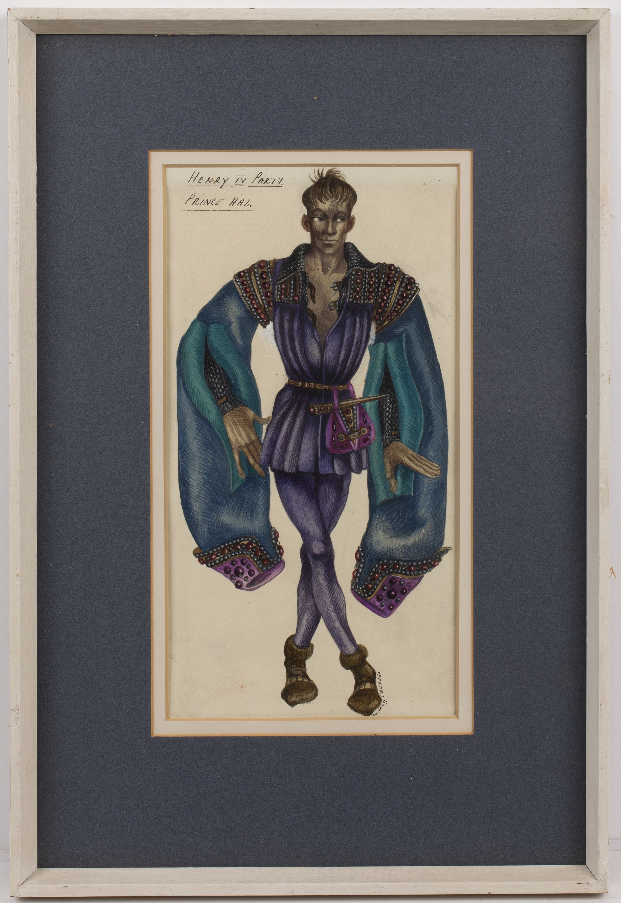 Audrey Cruddas (1912-1979) two theatrical figures, Henry IV part 1 and Henry IV, watercolours 26cm x - Image 5 of 6