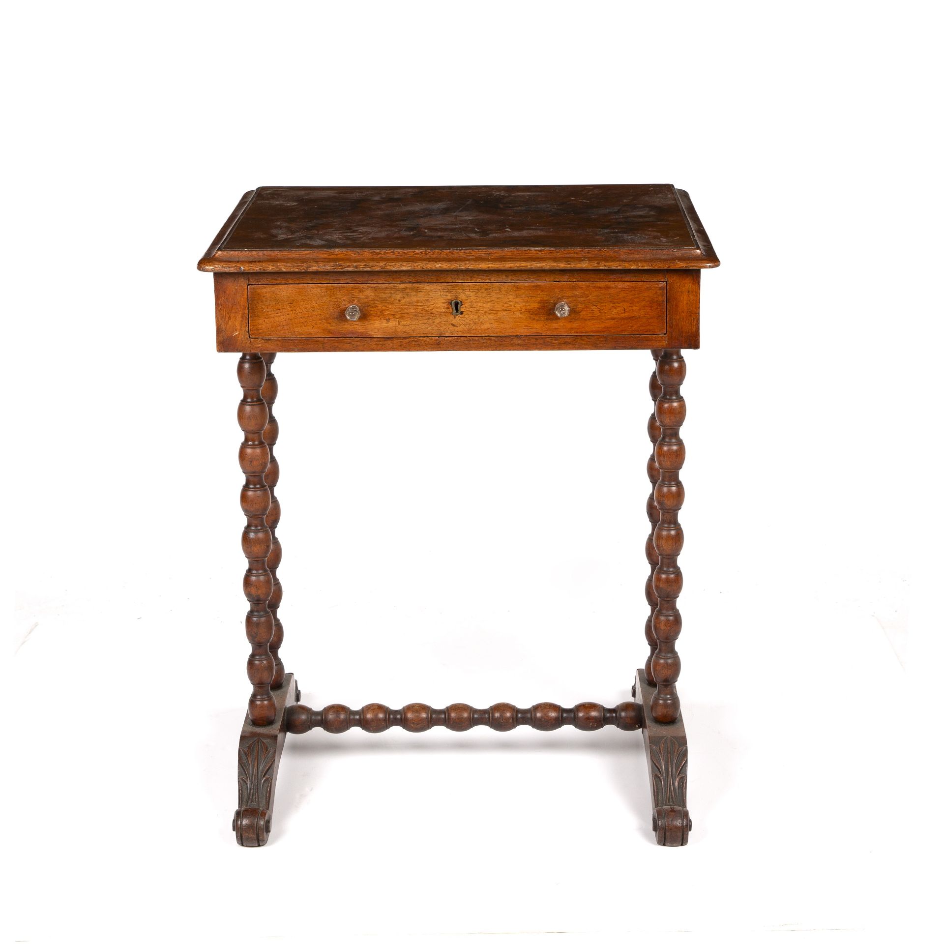 A Victorian walnut work table with bobbin turned supports 54cm wide 43cm deep 67cm high - Image 2 of 6