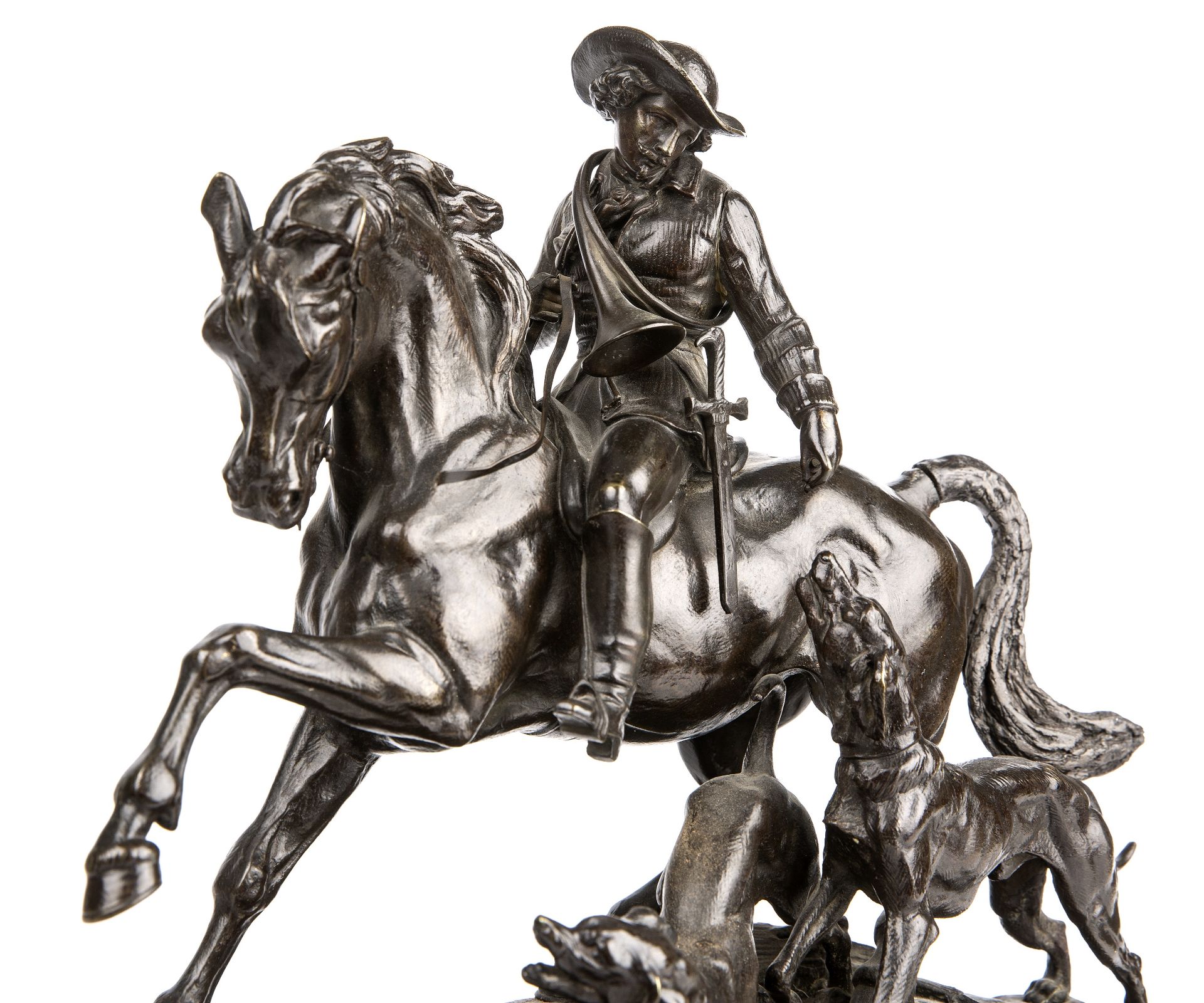 19th century French school, Depart de chasse, bronze 40cm wide 15cm deep 30cm high Tail replaced. - Image 4 of 4