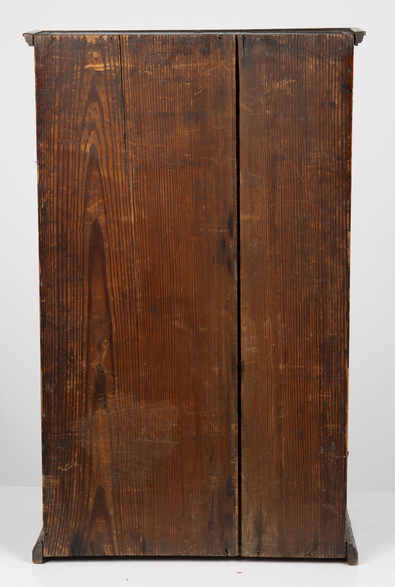 An 18th century elm apprentice bureau bookcase with panelled doors above a fall front three - Bild 5 aus 26