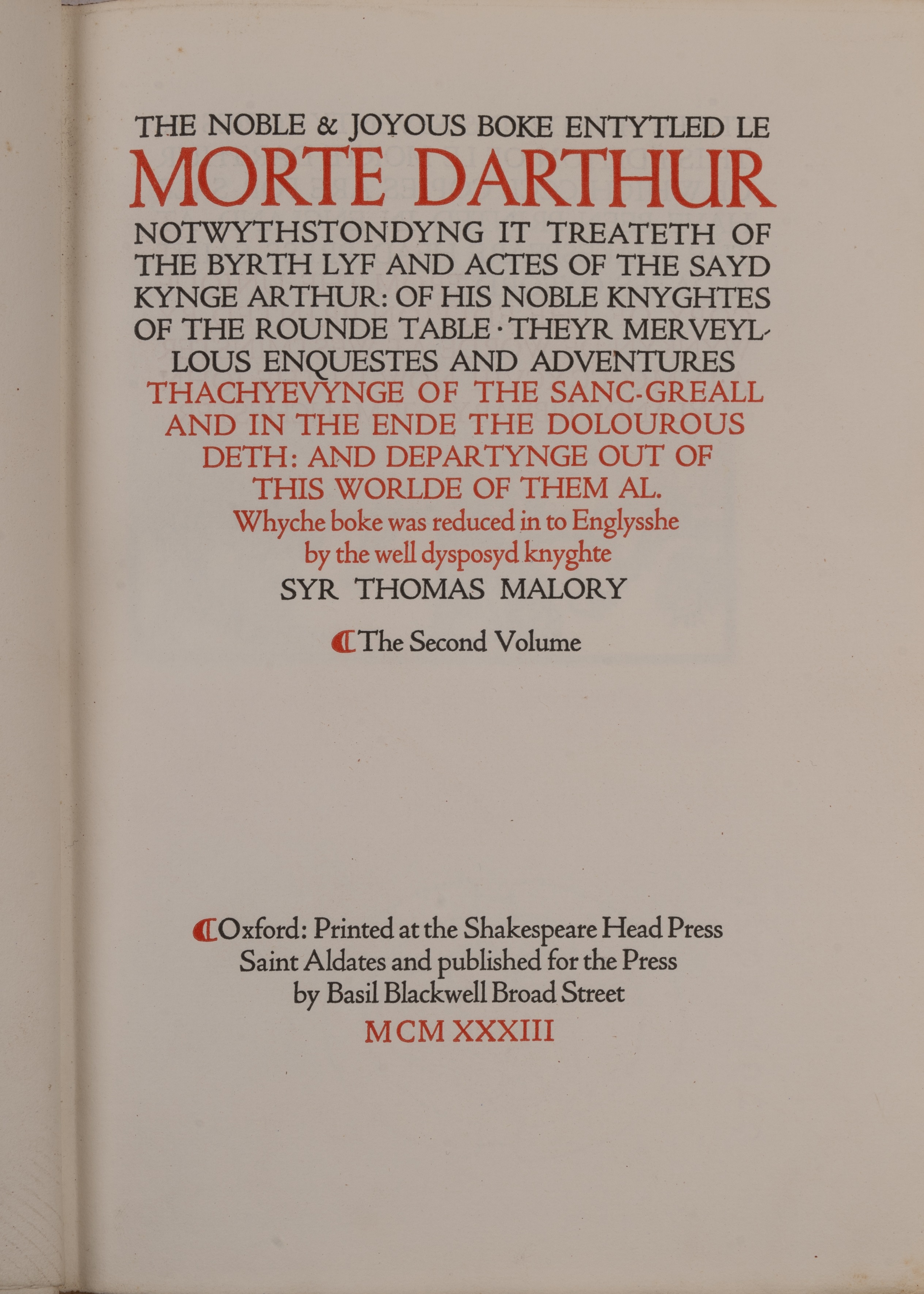 Shakespeare Head Press. 'The Joyous and Noble Boke Entylted Le Morte Darthur'. 2 vols. Blackwell, - Bild 3 aus 3