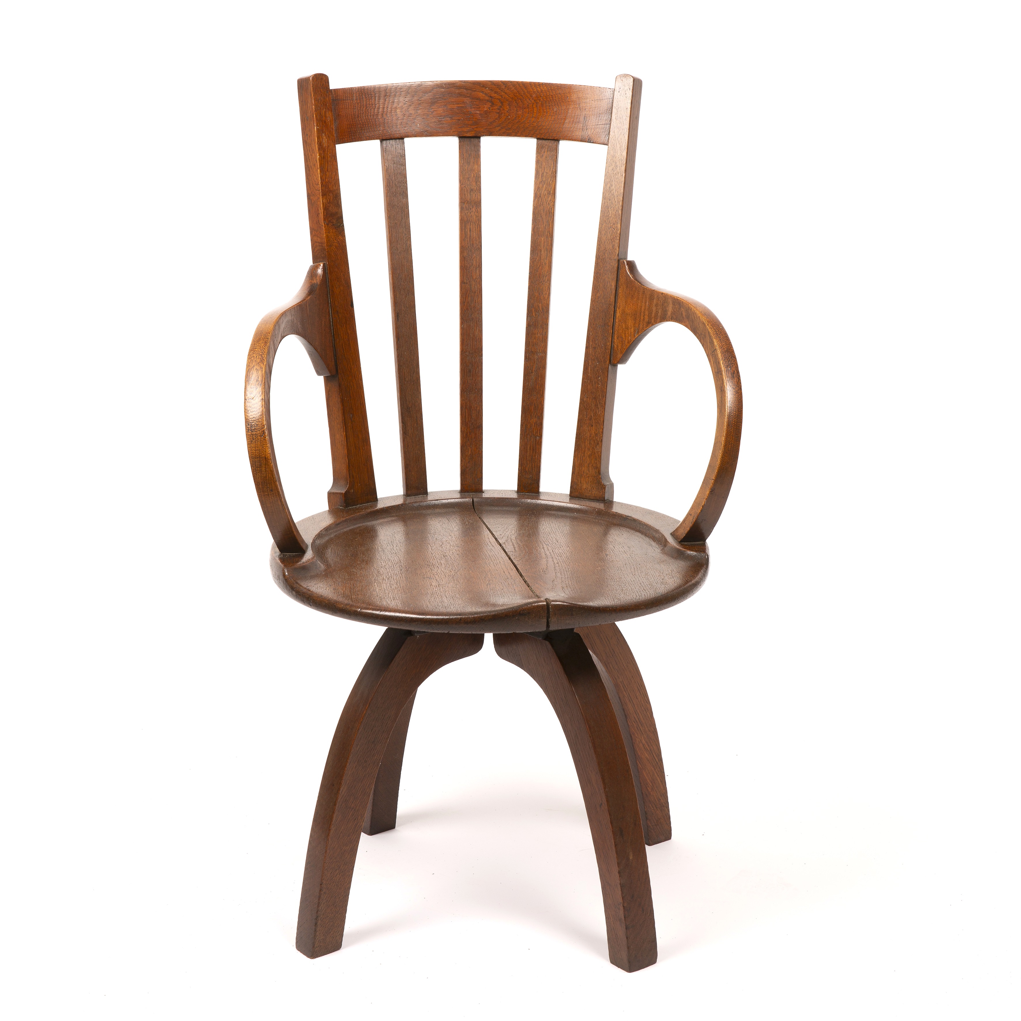 A late 19th century oak rotating desk chair with 52cm wide 93cm high - Image 2 of 8