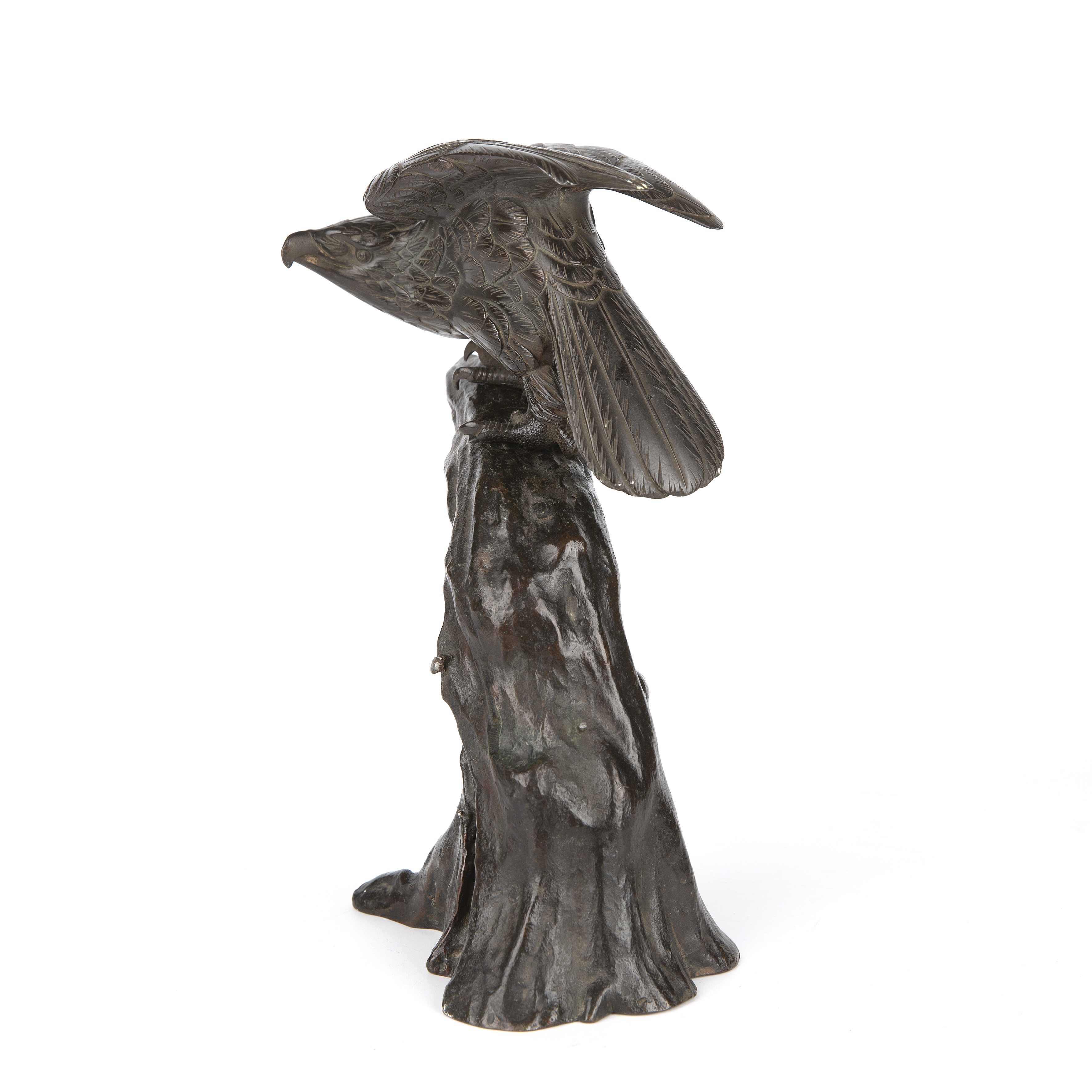 A 19th century Japanese bronze eagle on tree perch 15cm wide 26cm high together with an eastern - Image 3 of 11