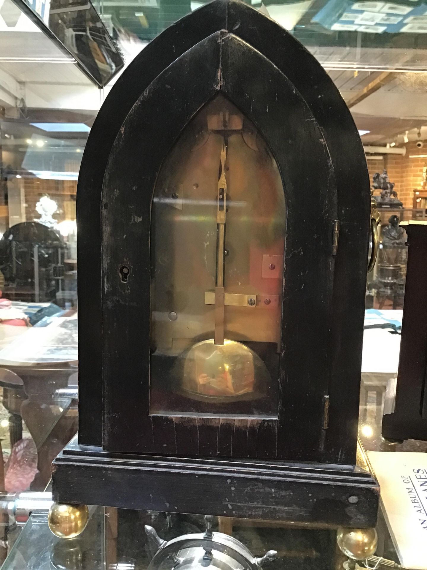 A mid 19th century ebonised mantle clock with brass decoration, the enamelled dial, signed W Terry - Bild 9 aus 15