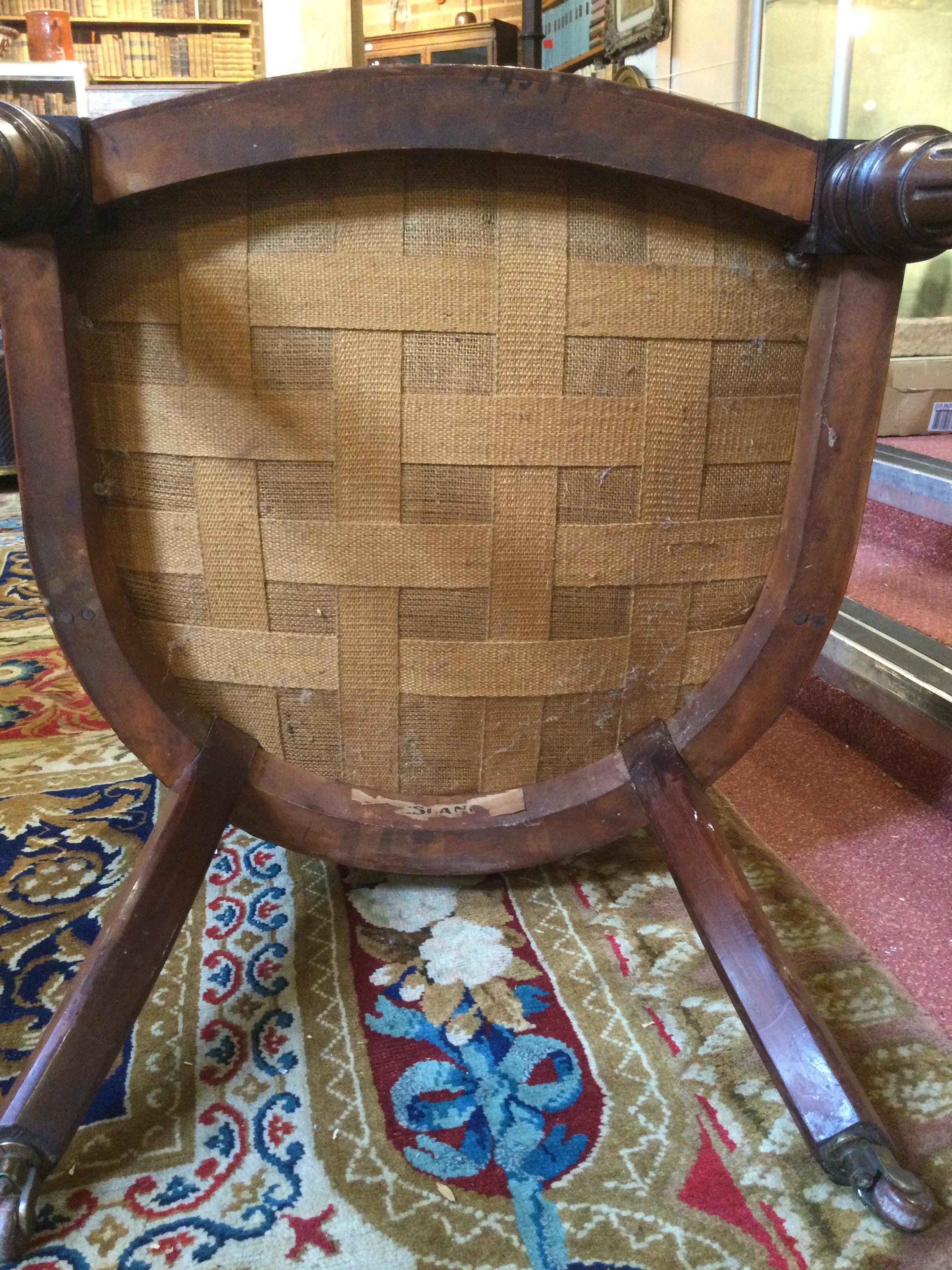 An early Victorian mahogany framed upholstered library armchair with turned and fluted legs 62cm - Bild 16 aus 18