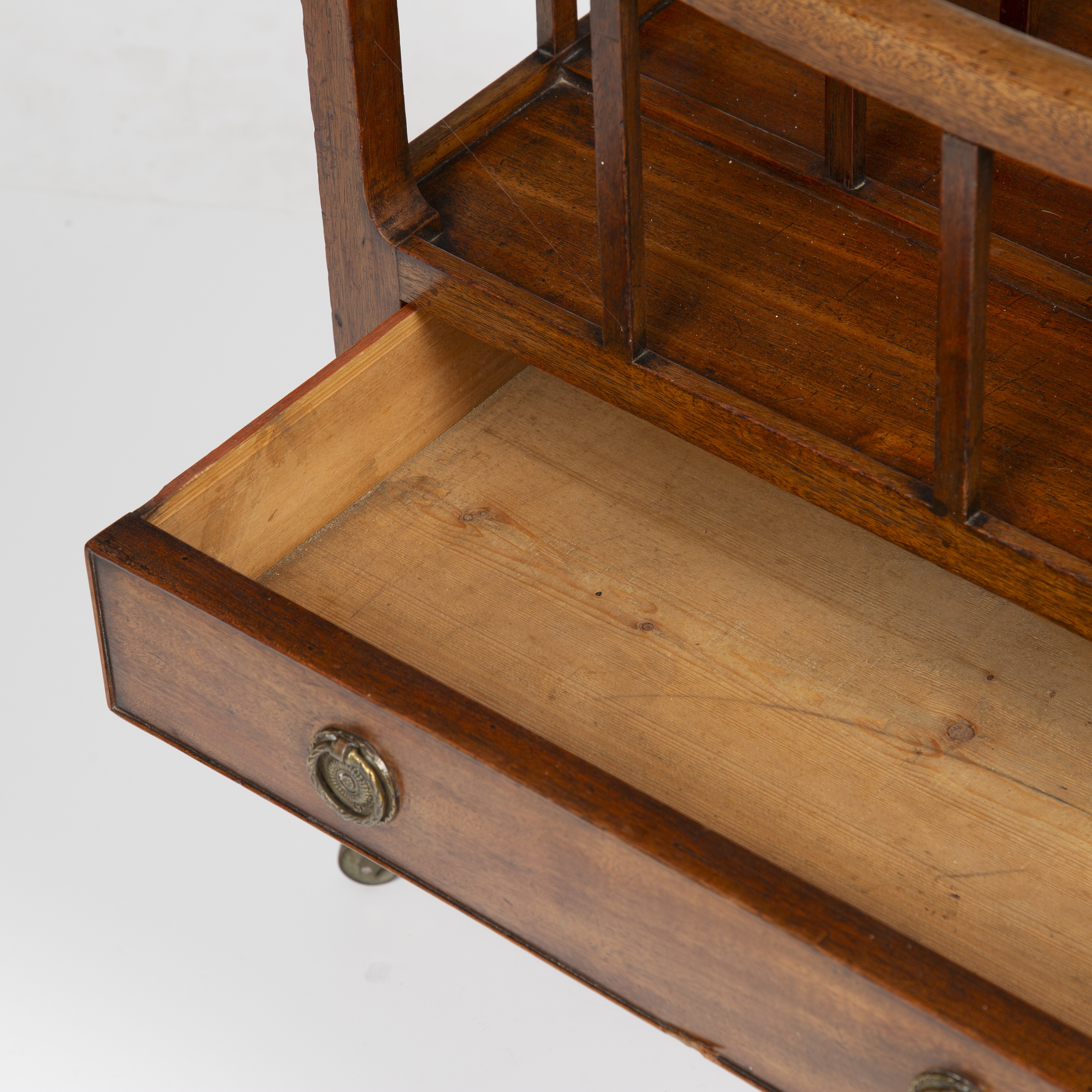 A Regency mahogany canterbury with four sections, a single drawer and square legs terminating in - Image 3 of 4