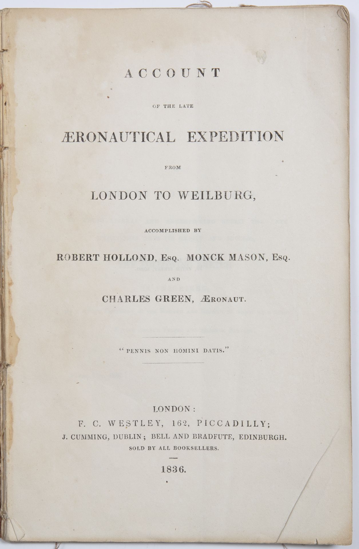 Hollond (Robert), Mason (Monk) and Green (Charles). 'Account of the late Aeronautical Expedition - Image 2 of 2