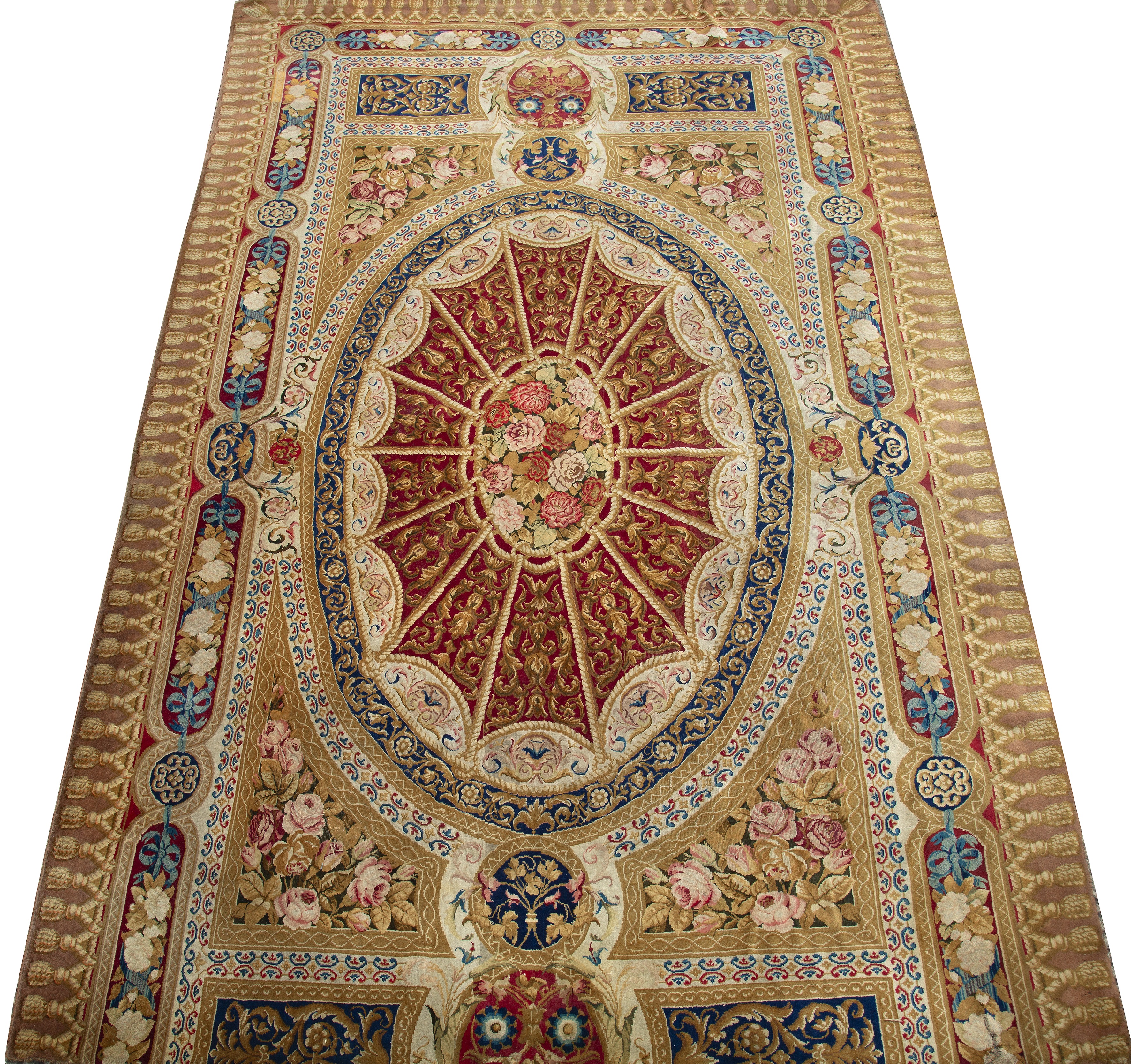 An early to mid 19th century English Axminster carpet fragment 284cm x 438cm Purchased from the