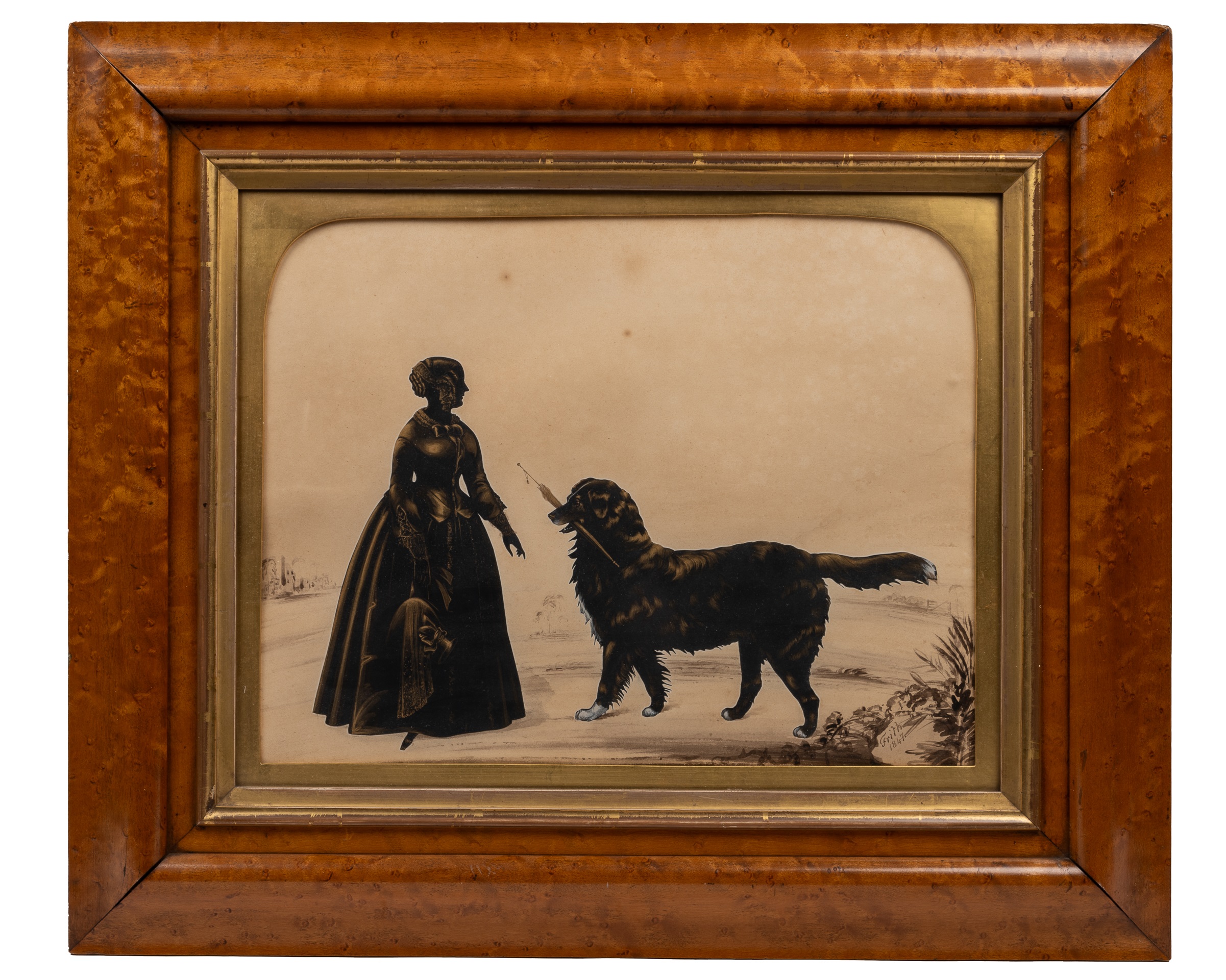 Henry Albert Frith (1837-1854) A lady and her dog, silhouette, signed and dated 1847 29cm x 39cm