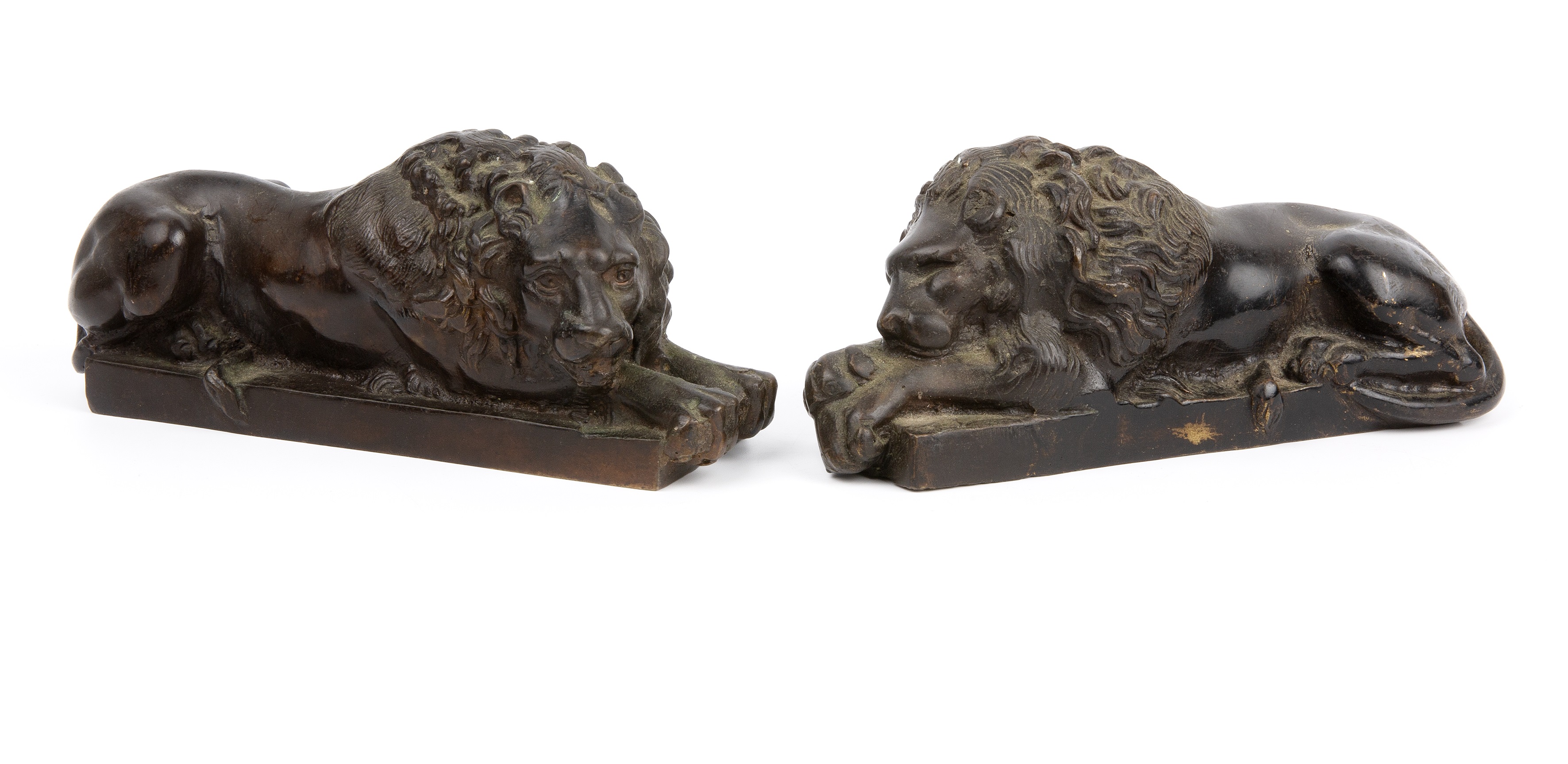 A pair of 19th century of bronze recumbent Lions After Canova 22cm wide 9cm high - Image 5 of 5