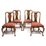 A set of four Queen Anne style walnut chairs, with inset seats and cabriole legs, 57cm wide 53cm