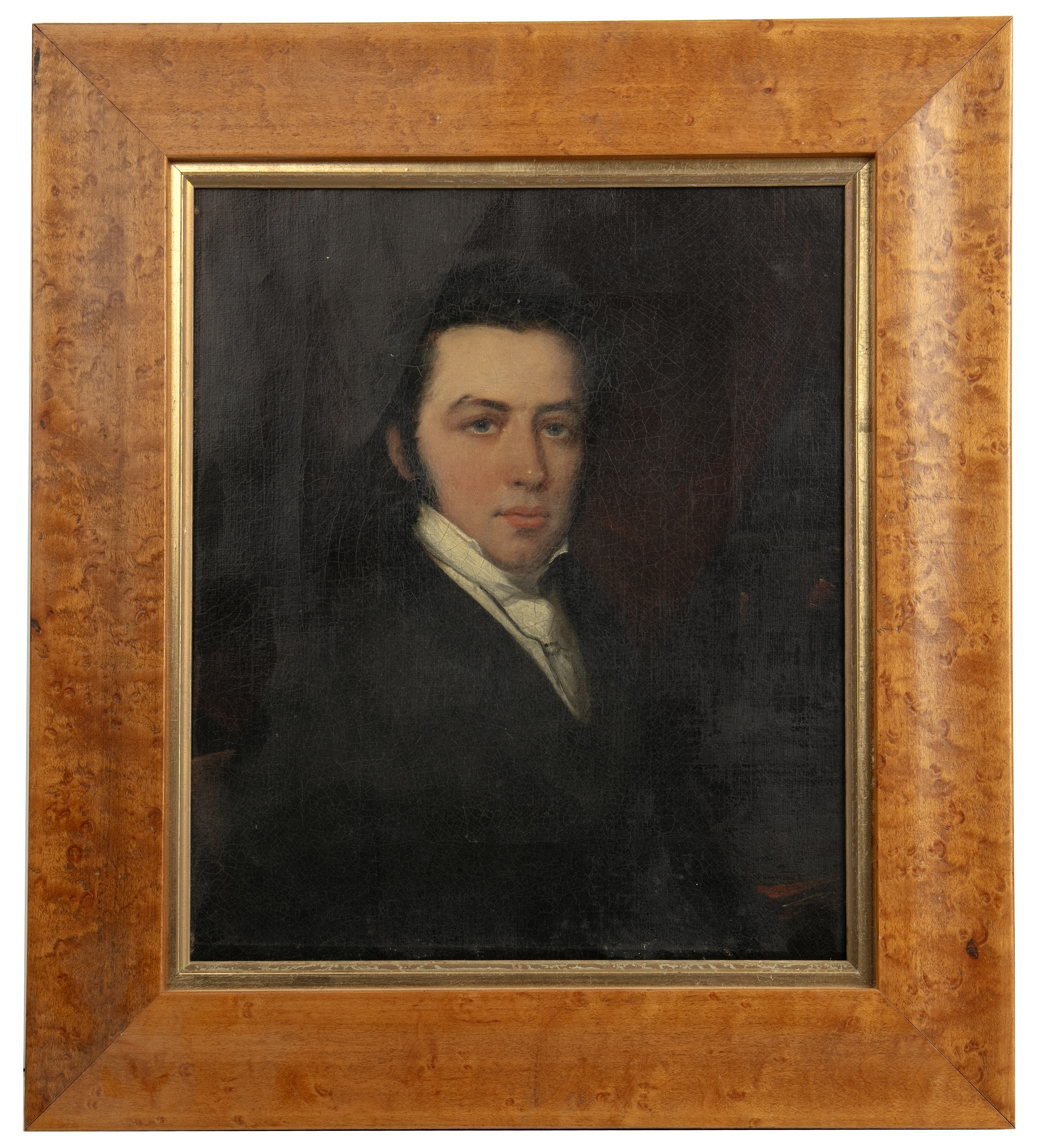 A 19th century head and shoulder portrait of a gentleman, oil on canvas 24cm x 20cm, mounted in a - Image 2 of 3