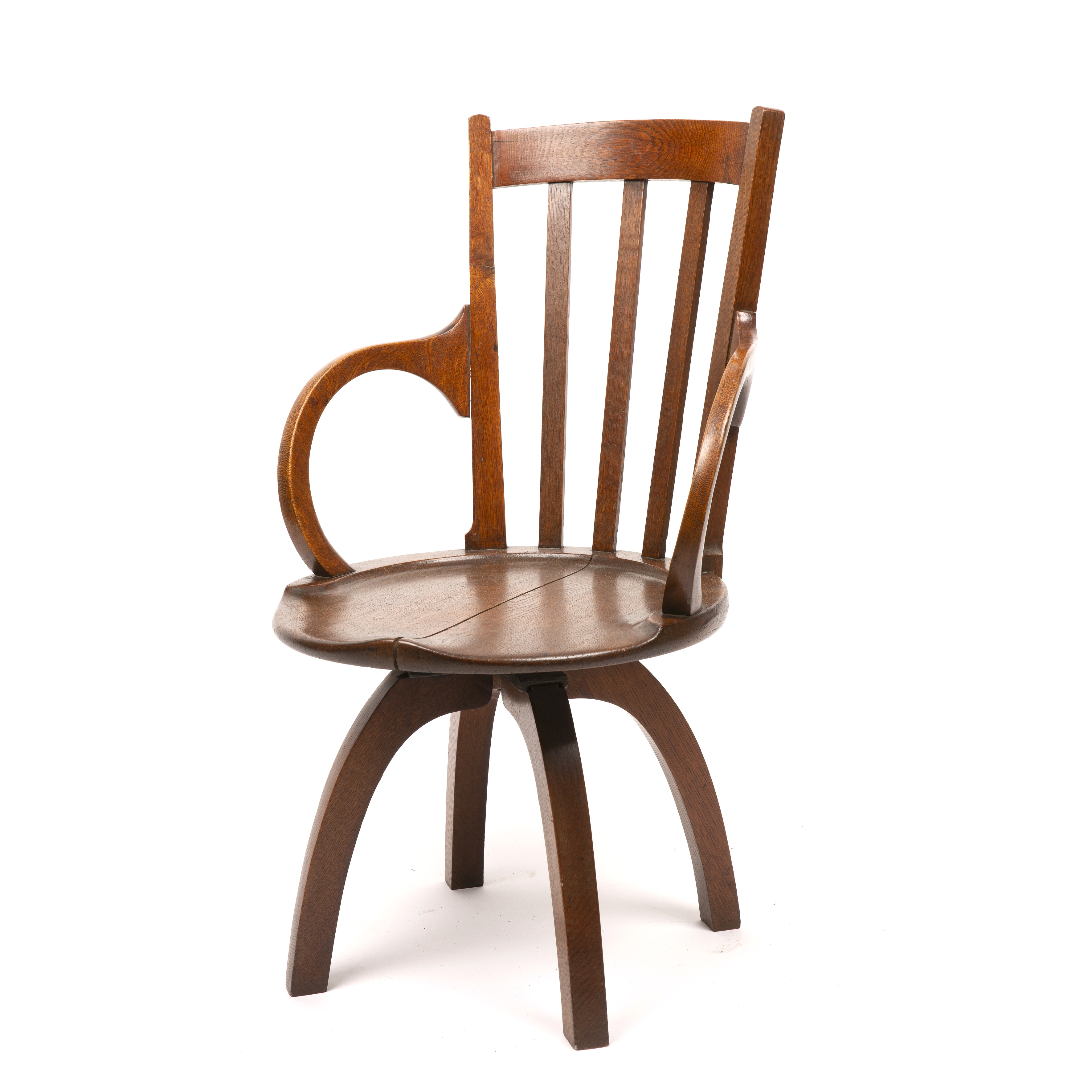 A late 19th century oak rotating desk chair with 52cm wide 93cm high - Image 6 of 8