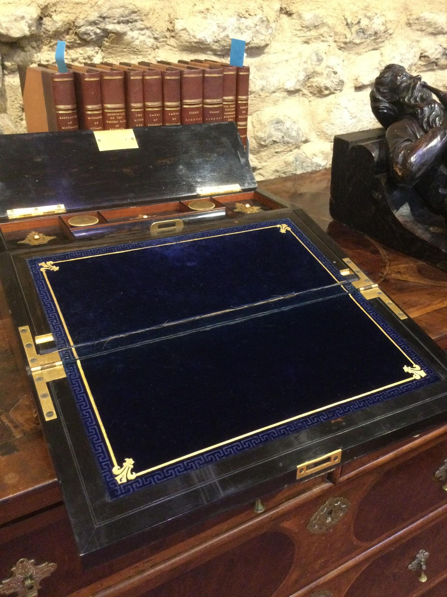 A 19th century Scottish walnut writing slope with gilt mounts by E Pritty Glasgow 35cm wide 25cm - Image 20 of 24