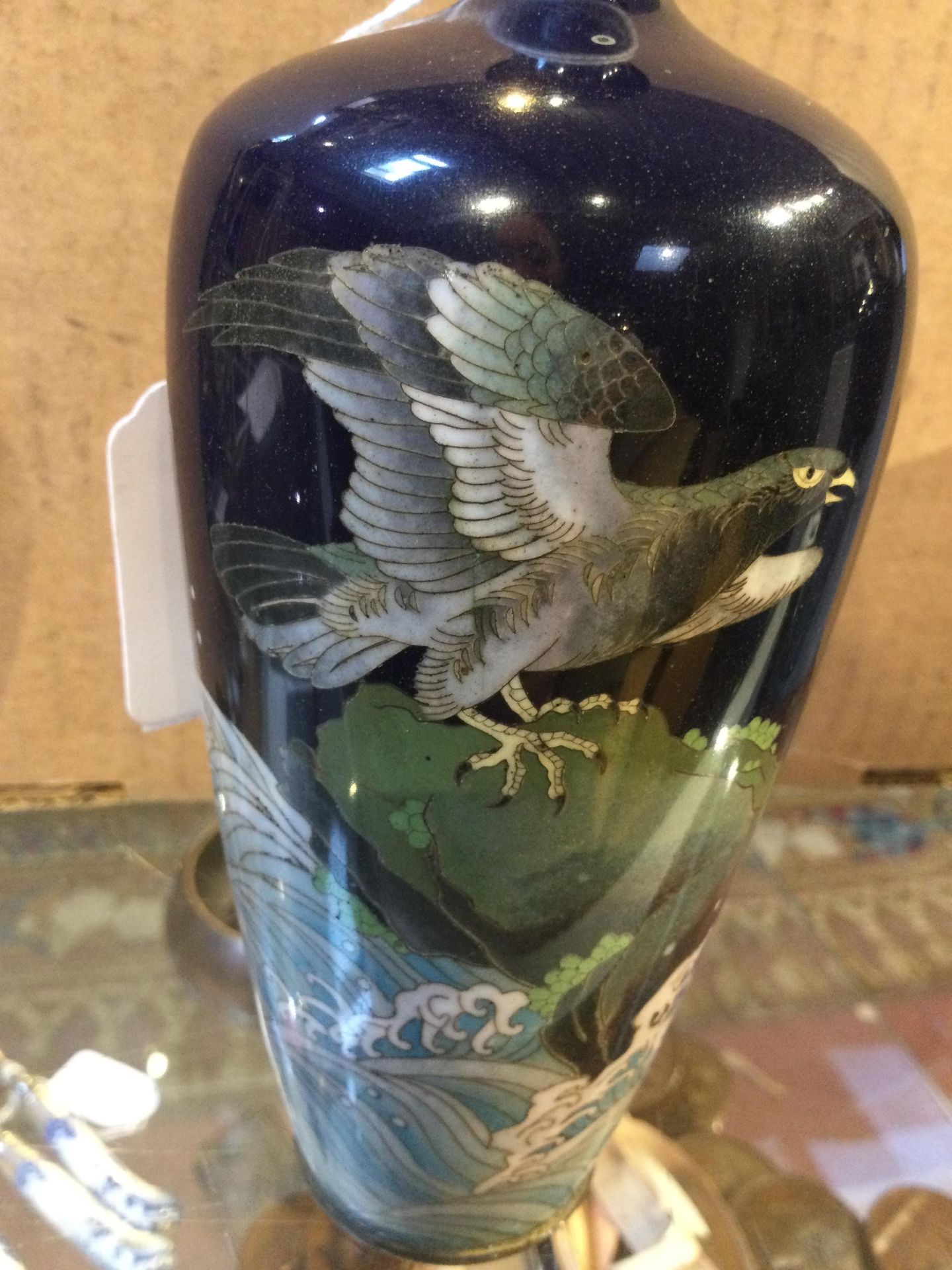 A small pair of early 20th century Japanese cloisonne vases decorated with eagles each 15cm high. - Image 10 of 30