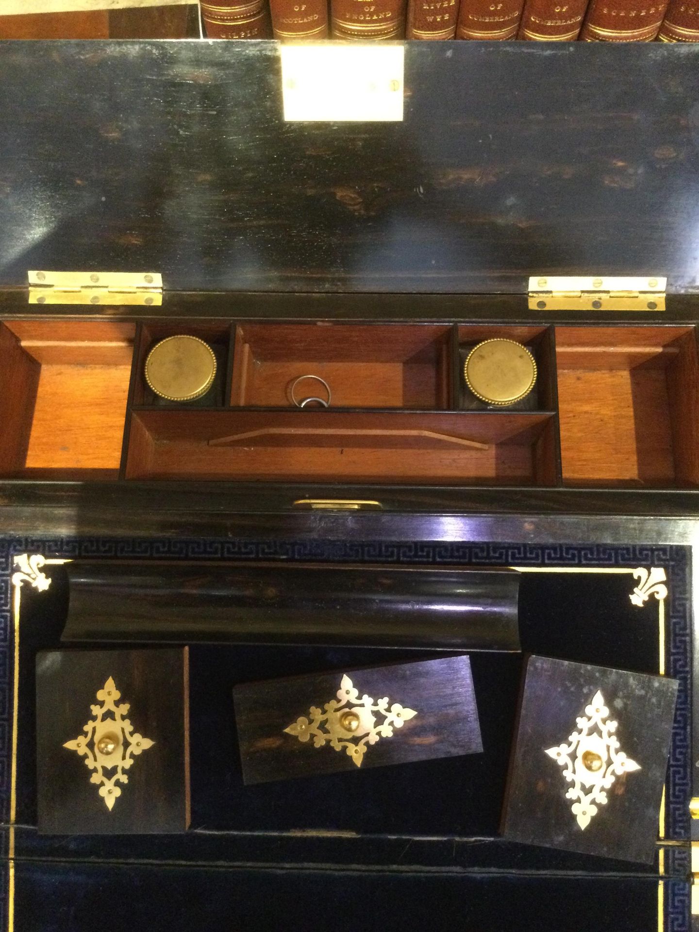 A 19th century Scottish walnut writing slope with gilt mounts by E Pritty Glasgow 35cm wide 25cm - Image 23 of 24