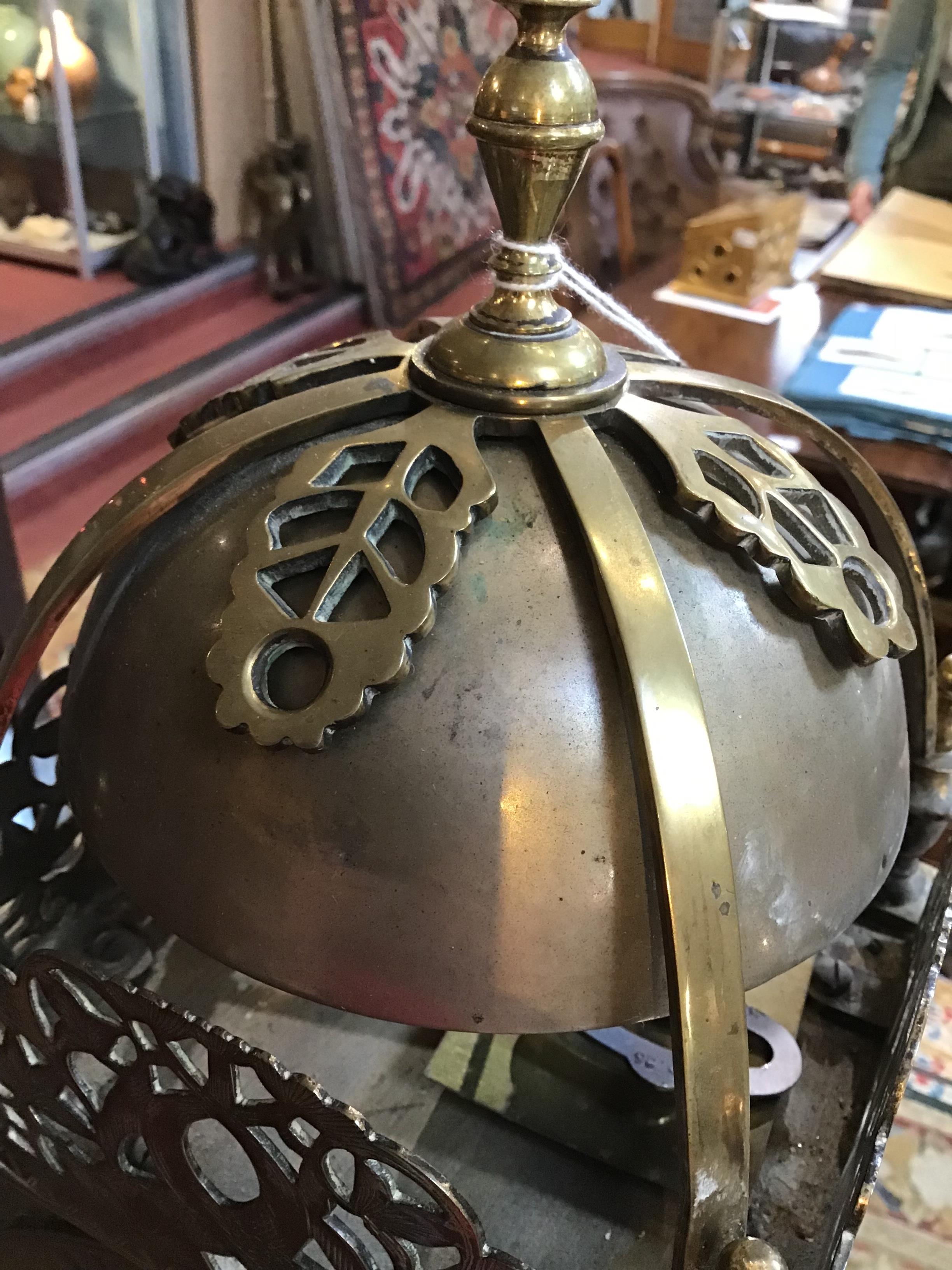 A 19th century brass lantern clock the dial with roman numerals engraved James Barron 16cm wide 40cm - Image 6 of 17