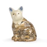 A 19th century agate ware pottery cat, with marbled glaze circa 1860 1cm wide 14.5cm high Hairline