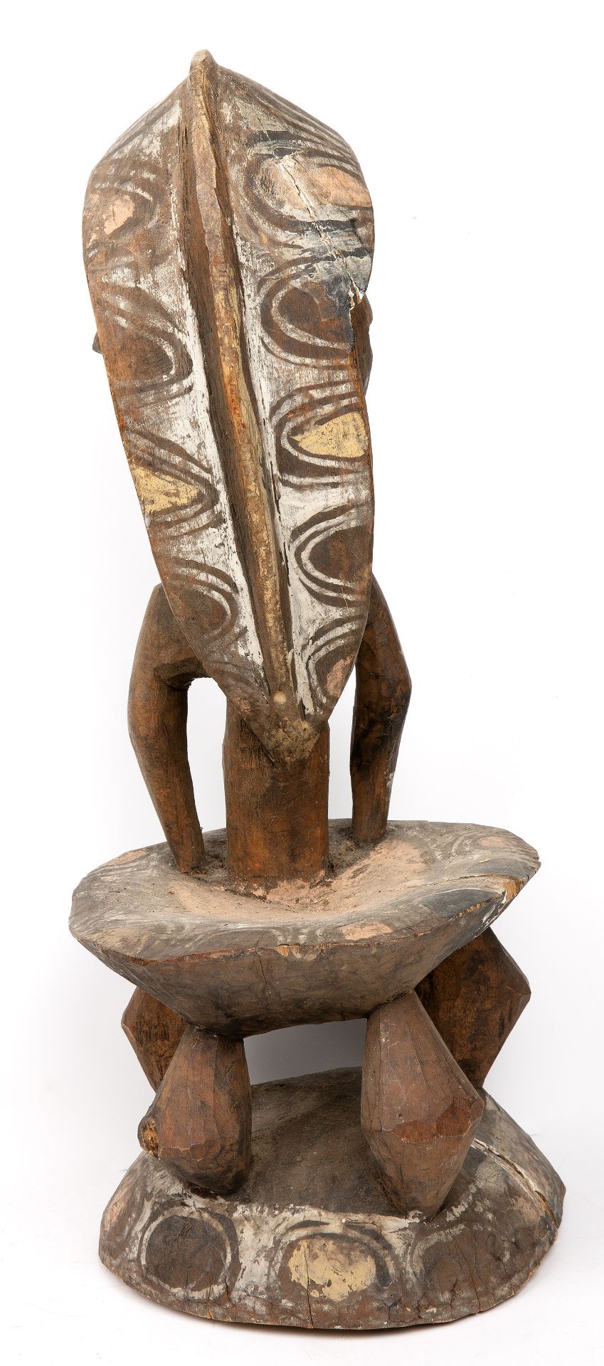 A Papua New Guinea, middle Sepik stool 22cm wide 57cm high together with a coastal Sepik mask 15cm - Bild 3 aus 3