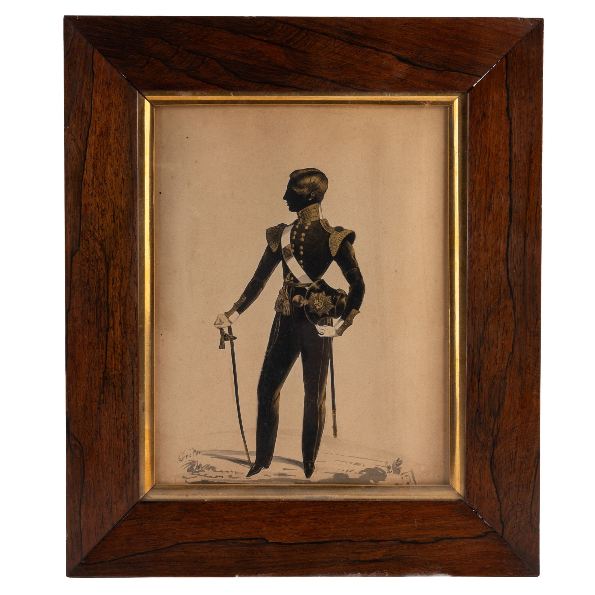 Henry Albert Frith (1837-1854) An officer, silhouette, 26cm x 20cm mounted in a period rosewood