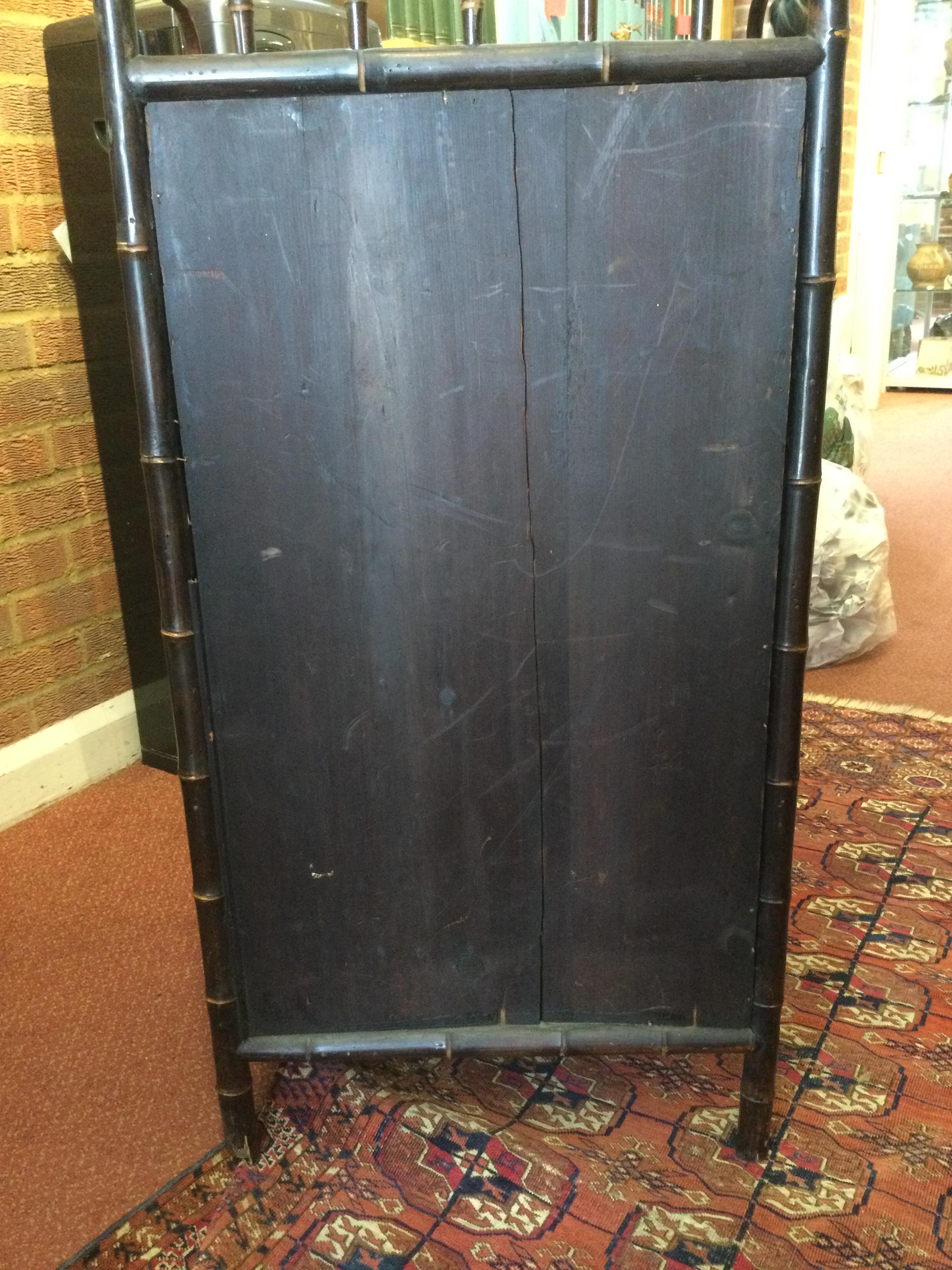 A late 19th century lacquered bamboo cabinet with a single door opening to reveal six drawers 47cm - Image 38 of 47