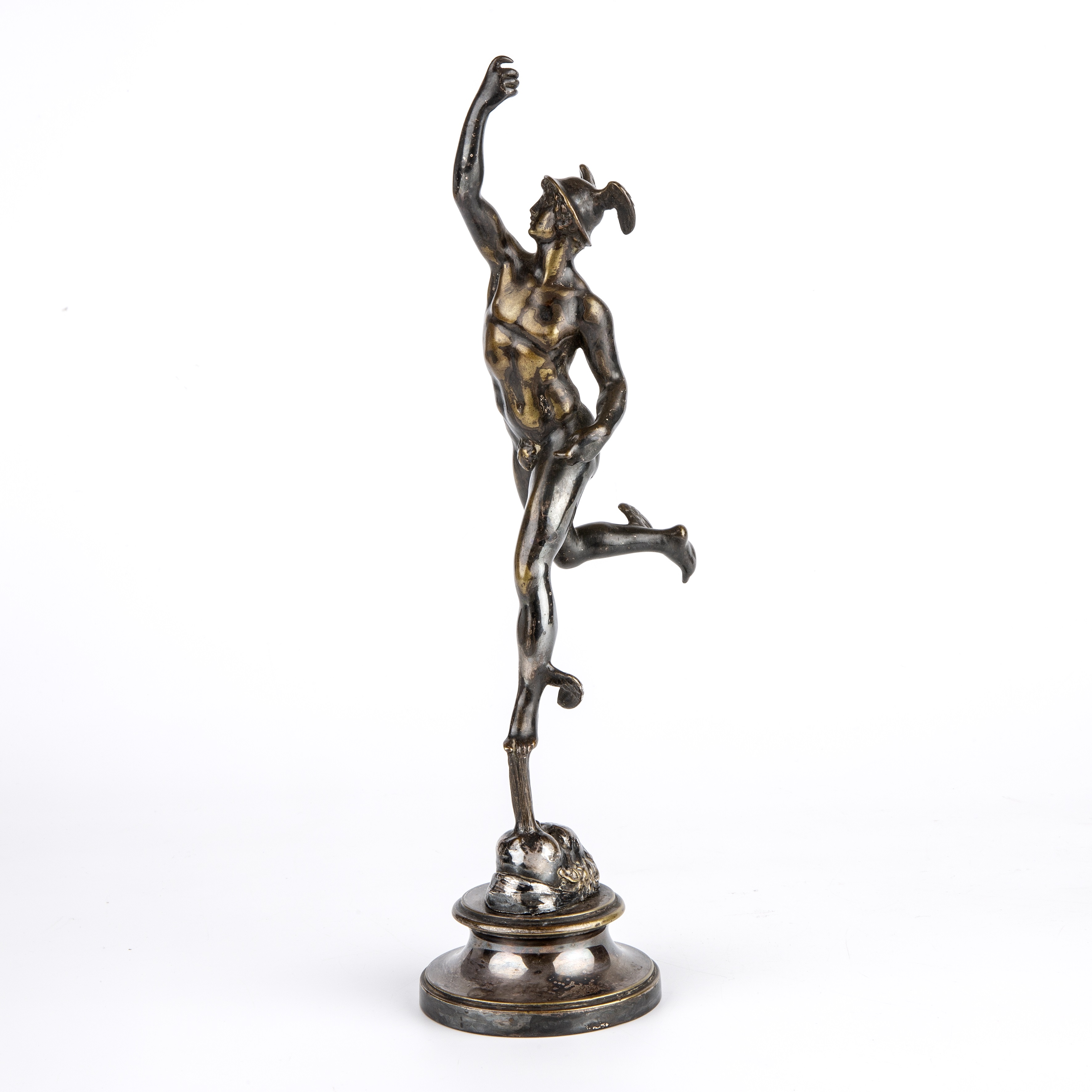 A 19th century silvered bronze Mercury after Giambologna 28cm high
