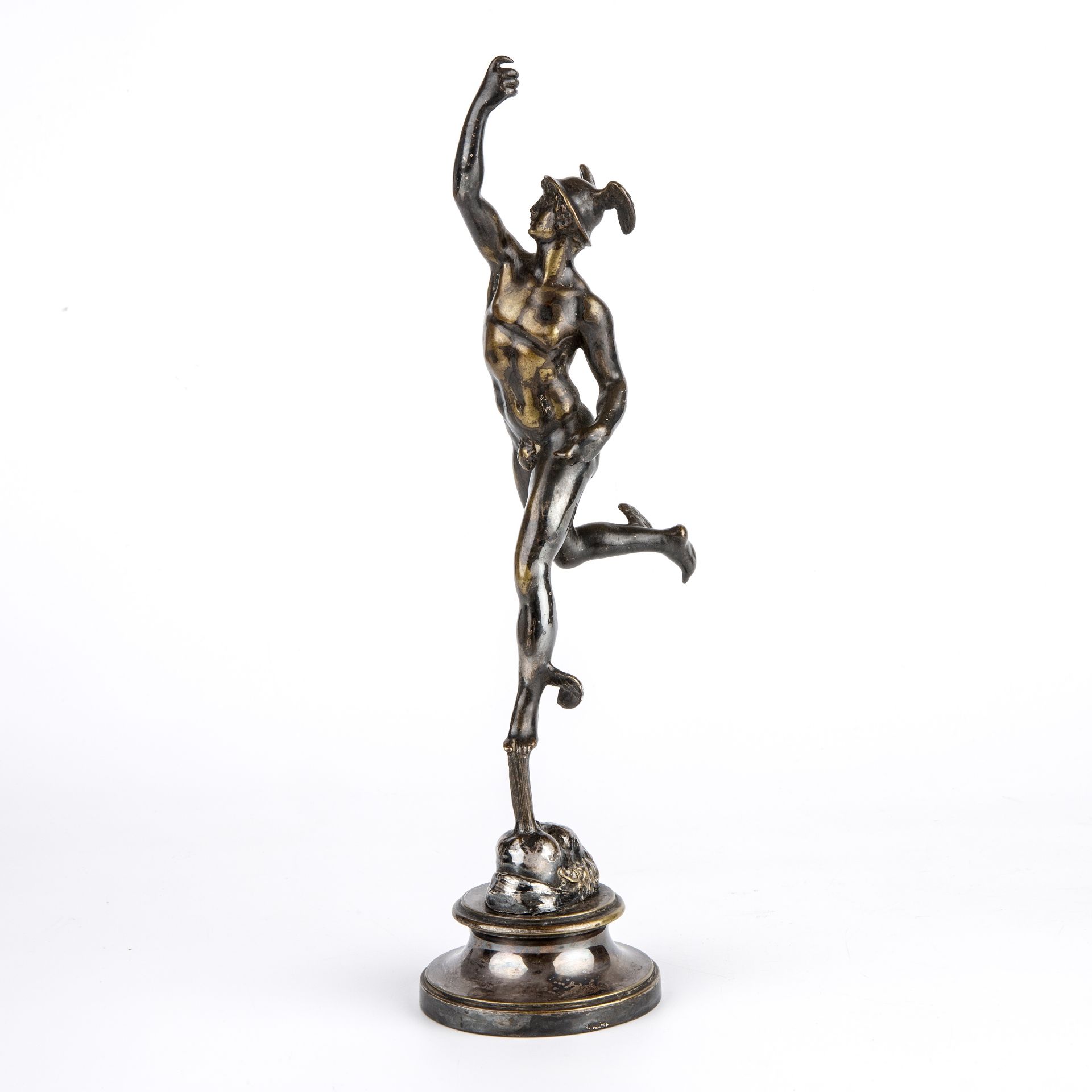 A 19th century silvered bronze Mercury after Giambologna 28cm high