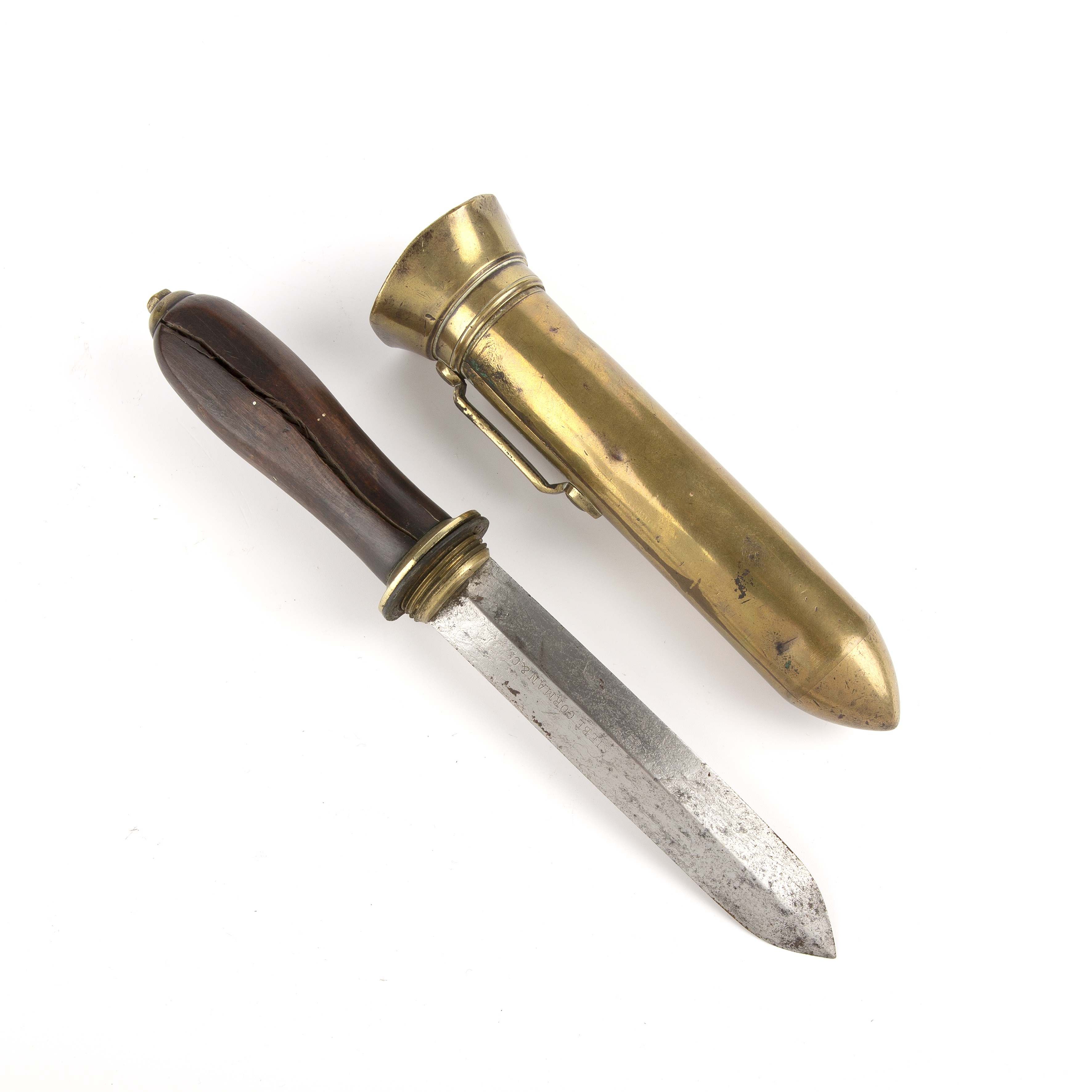 An early 20th century Siebe, Gorman and Co divers knife with a hardwood grip and original brass - Image 4 of 6