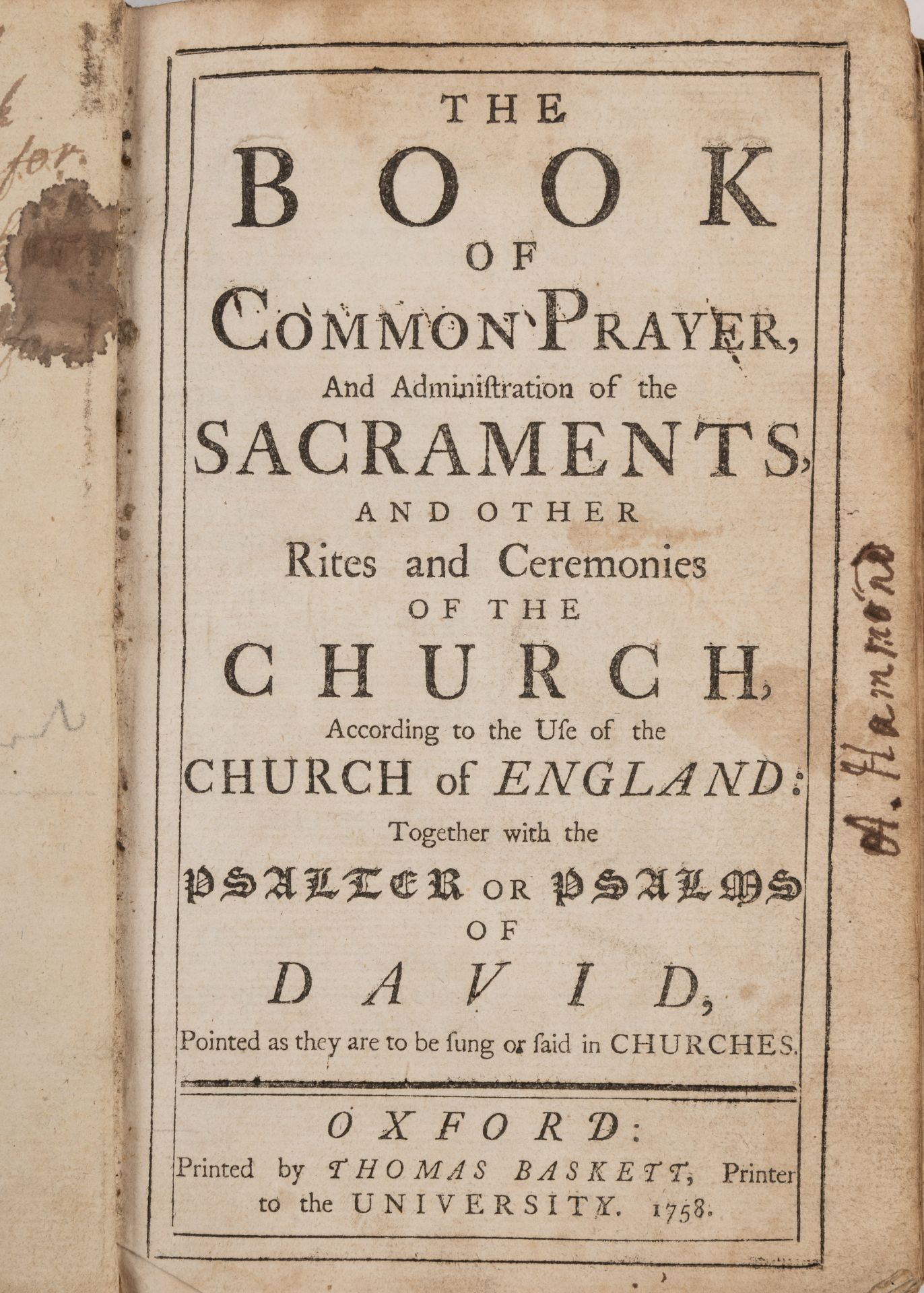 An 18th century Book of Common Prayer printed by Thomas Baskett, Oxford 1758. 8vo. (200 x 125mm). - Bild 3 aus 3