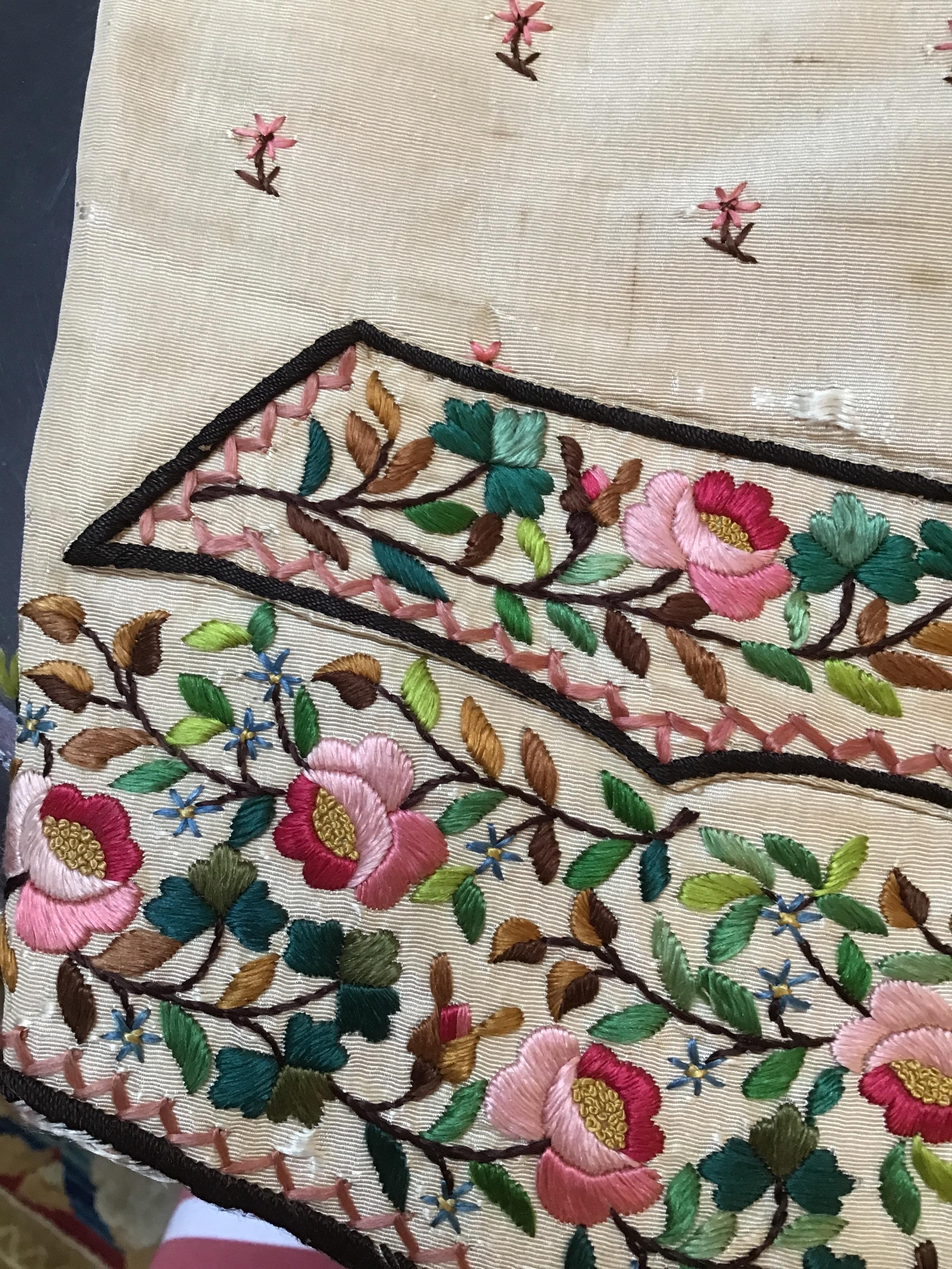 A Georgian silk embroidered waistcoat, decorated with flowers. Stains, marks.  Fraying around button - Image 18 of 24