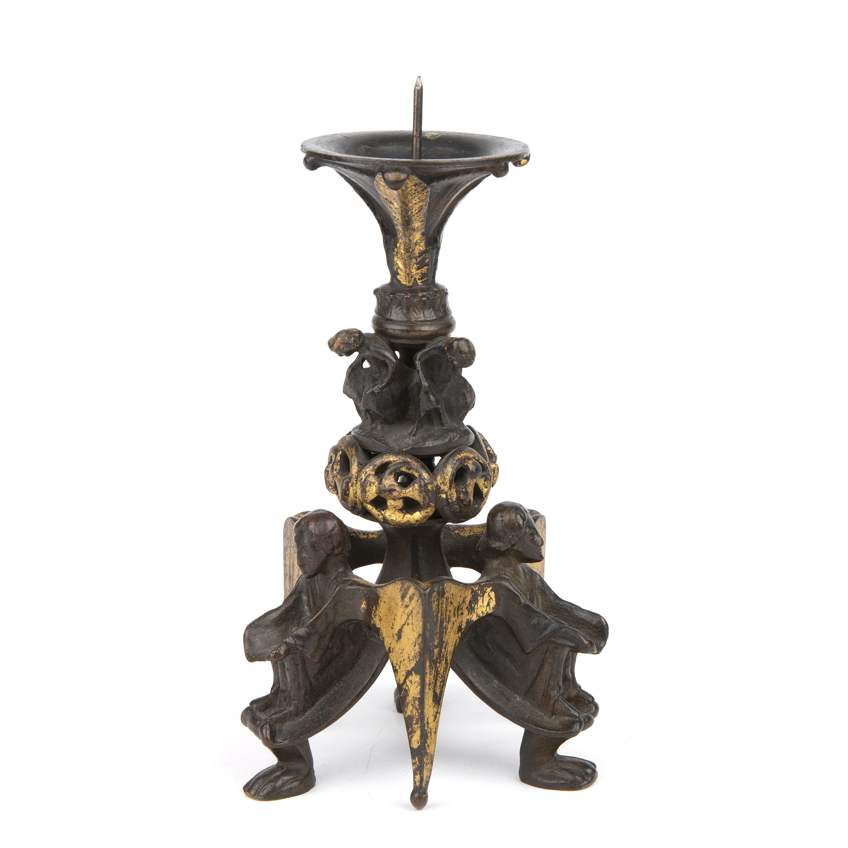 A bronze gothic pricket candlestick in the manner of Auguste Maximillien Delafontaine (1813-1892) - Image 2 of 5
