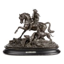 19th century French school, Depart de chasse, bronze 40cm wide 15cm deep 30cm high Tail replaced.