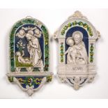 A Cantagalli pottery plaque of the Madonna and child 26cm wide 43cm high a further Cantagalli plaque