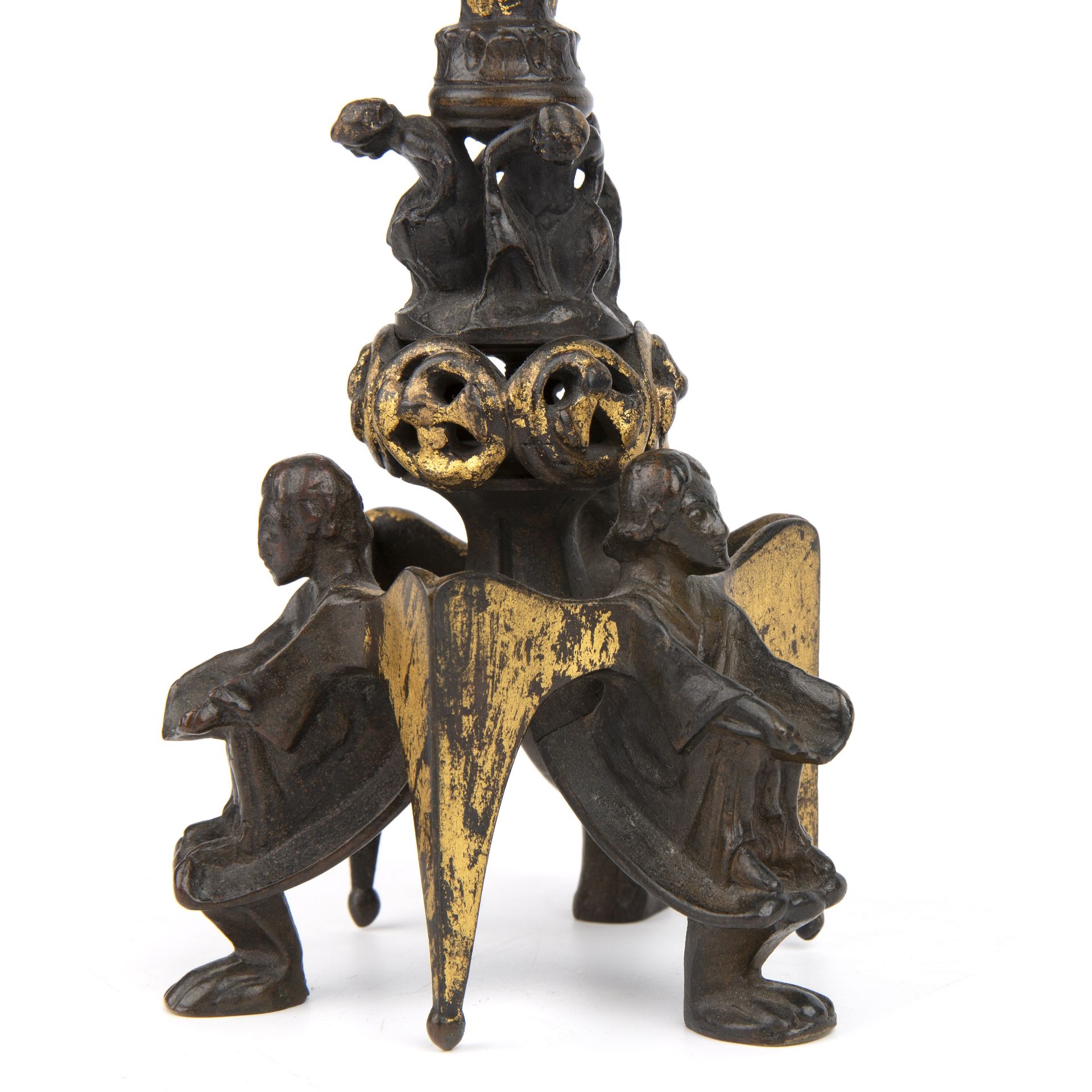 A bronze gothic pricket candlestick in the manner of Auguste Maximillien Delafontaine (1813-1892) - Image 3 of 5