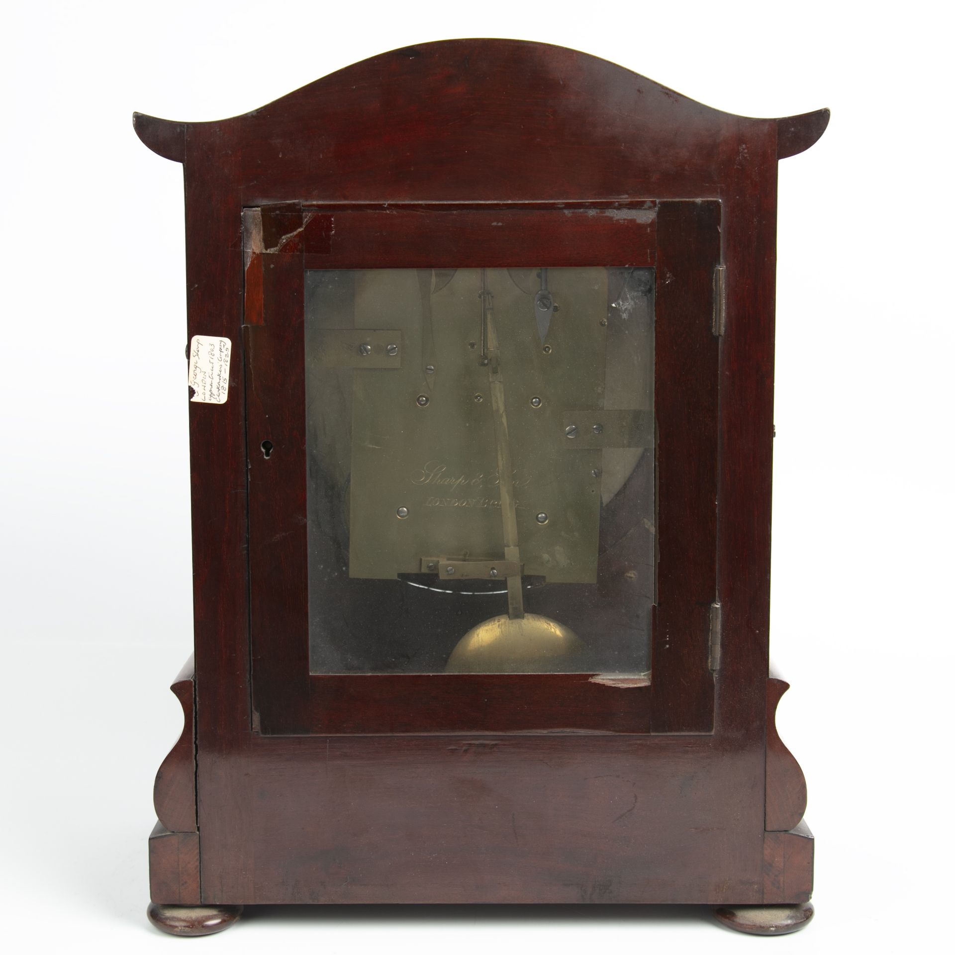 An early 19th century bracket clock by George Sharp having a silvered dial with Roman numerals and a - Image 4 of 5
