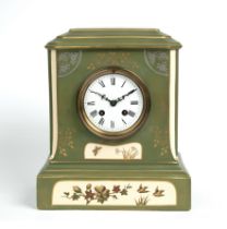 A Macintyre and Co. pottery case mantel clock, the enamelled dial with roman numerals overall, 25.