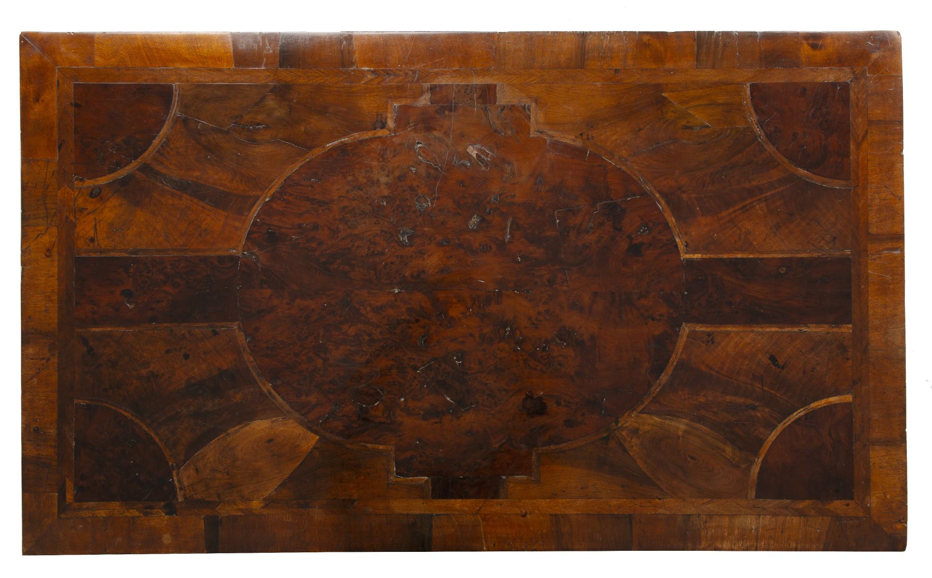 An 18th century walnut and burr wood inlaid chest of two short and three long drawers having brass - Image 7 of 18