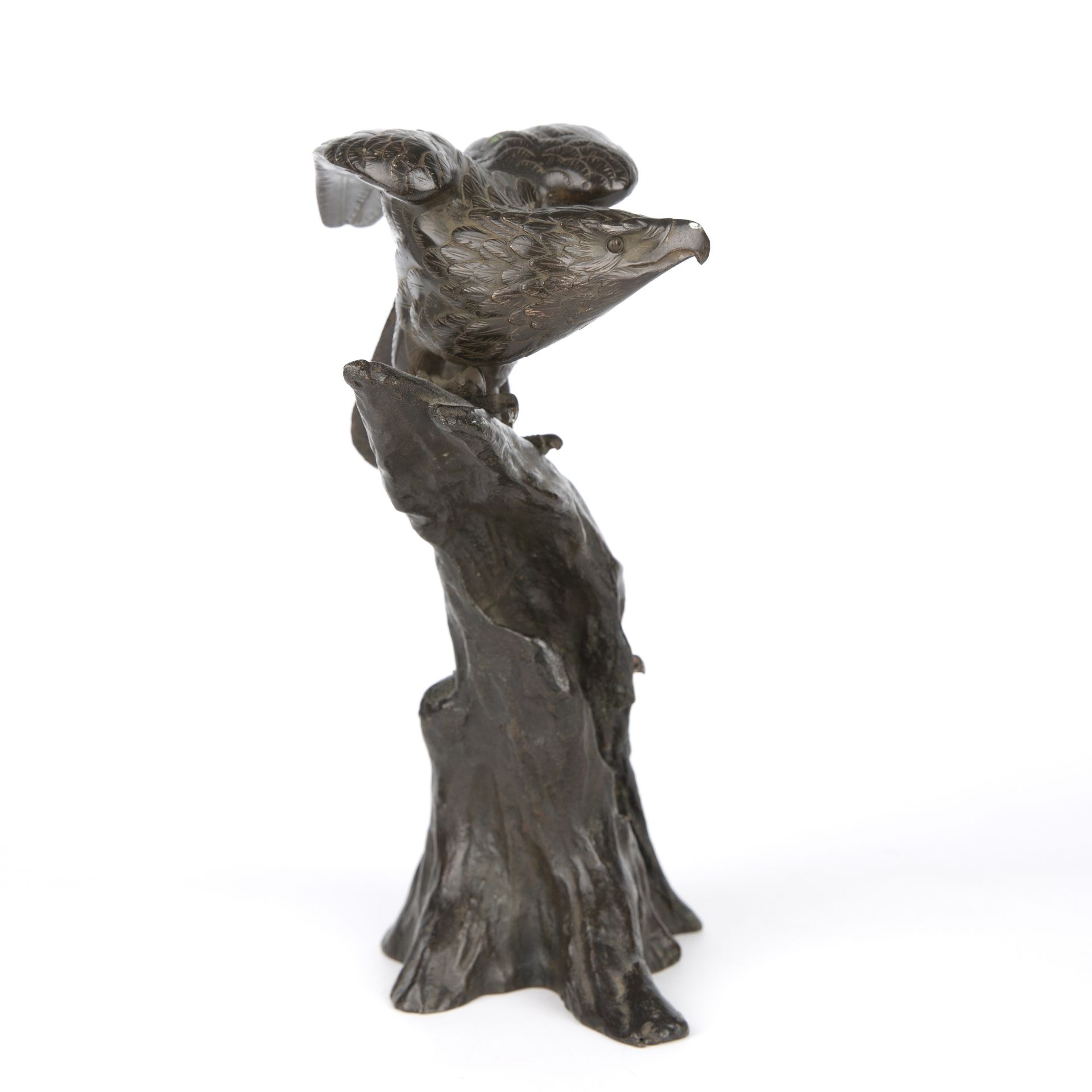 A 19th century Japanese bronze eagle on tree perch 15cm wide 26cm high together with an eastern - Bild 5 aus 11