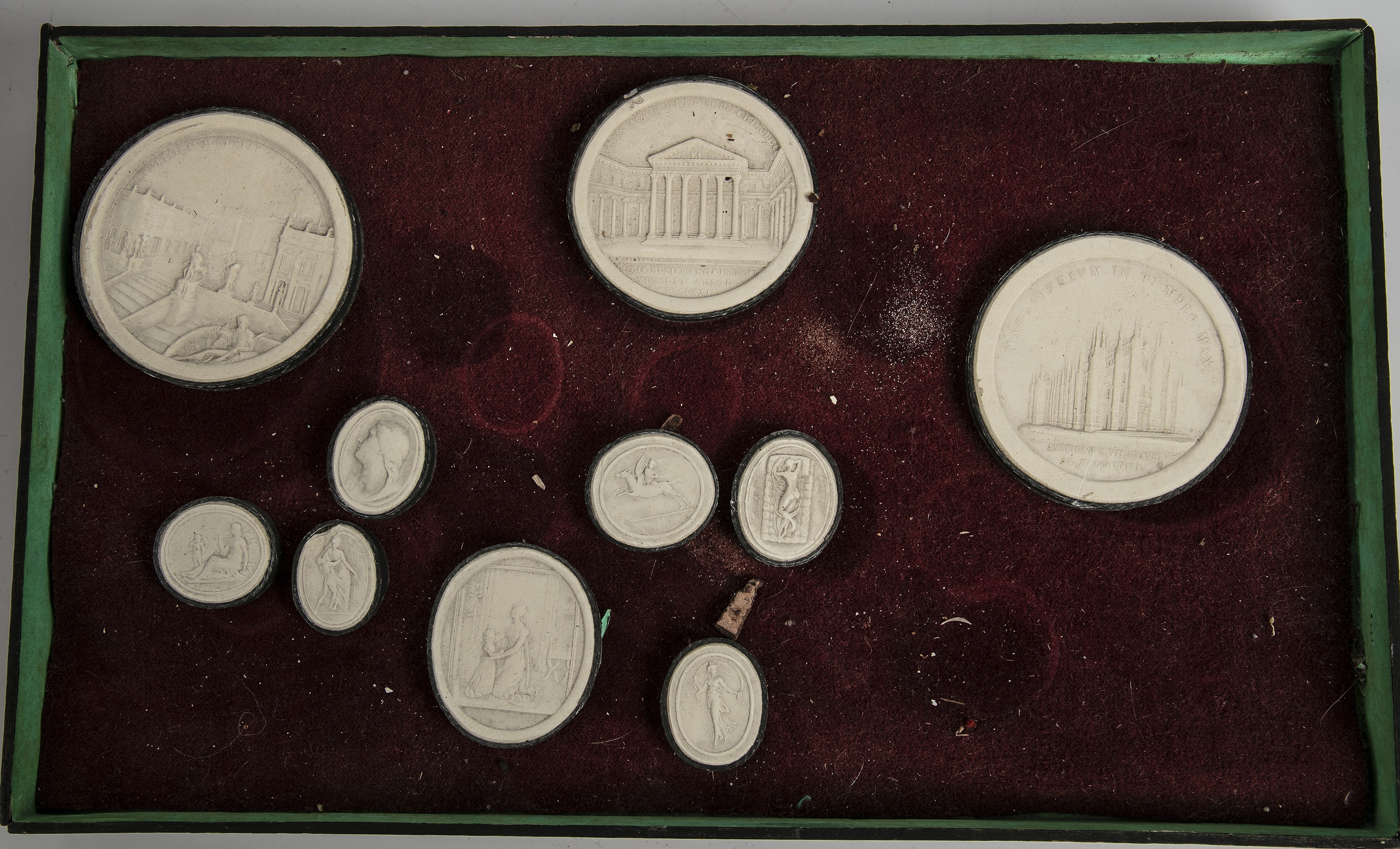 A large collection of Grand Tour plaster relief plaques approximately 400 in wooden trays. - Image 11 of 13