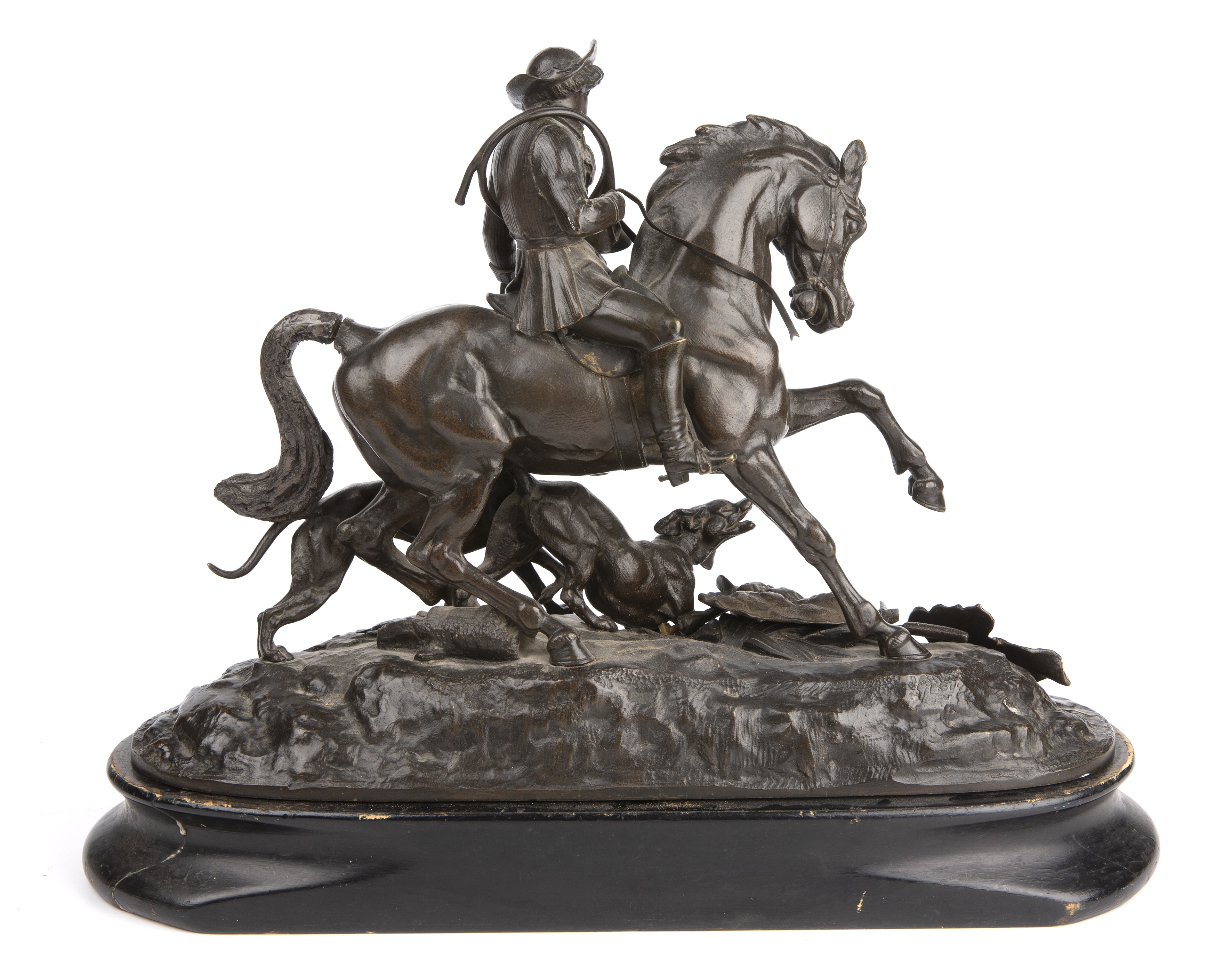 19th century French school, Depart de chasse, bronze 40cm wide 15cm deep 30cm high Tail replaced. - Image 2 of 4