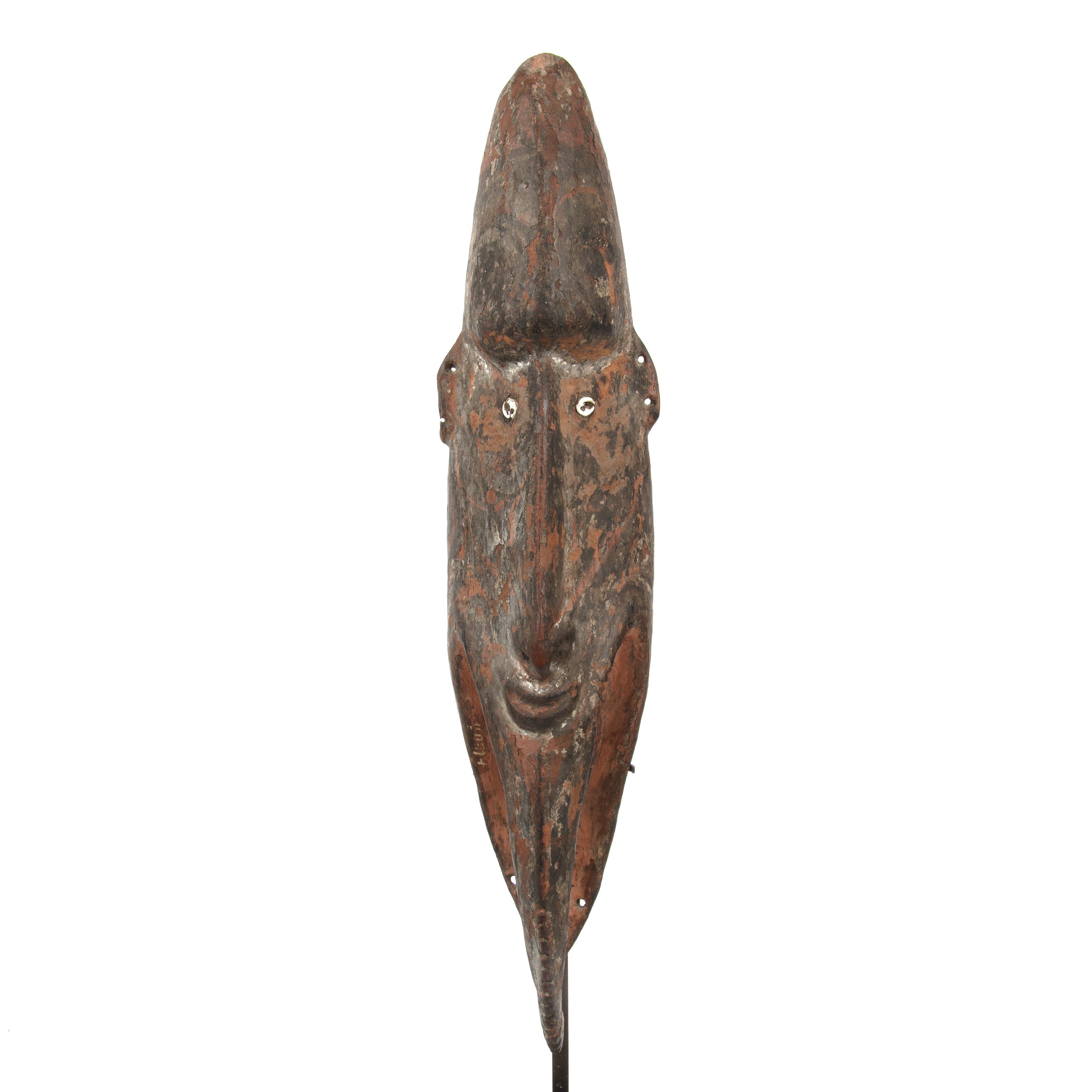 A late 19th/early 20th century Sepik river, Papua New Guinea, carved and painted wood Mai mask