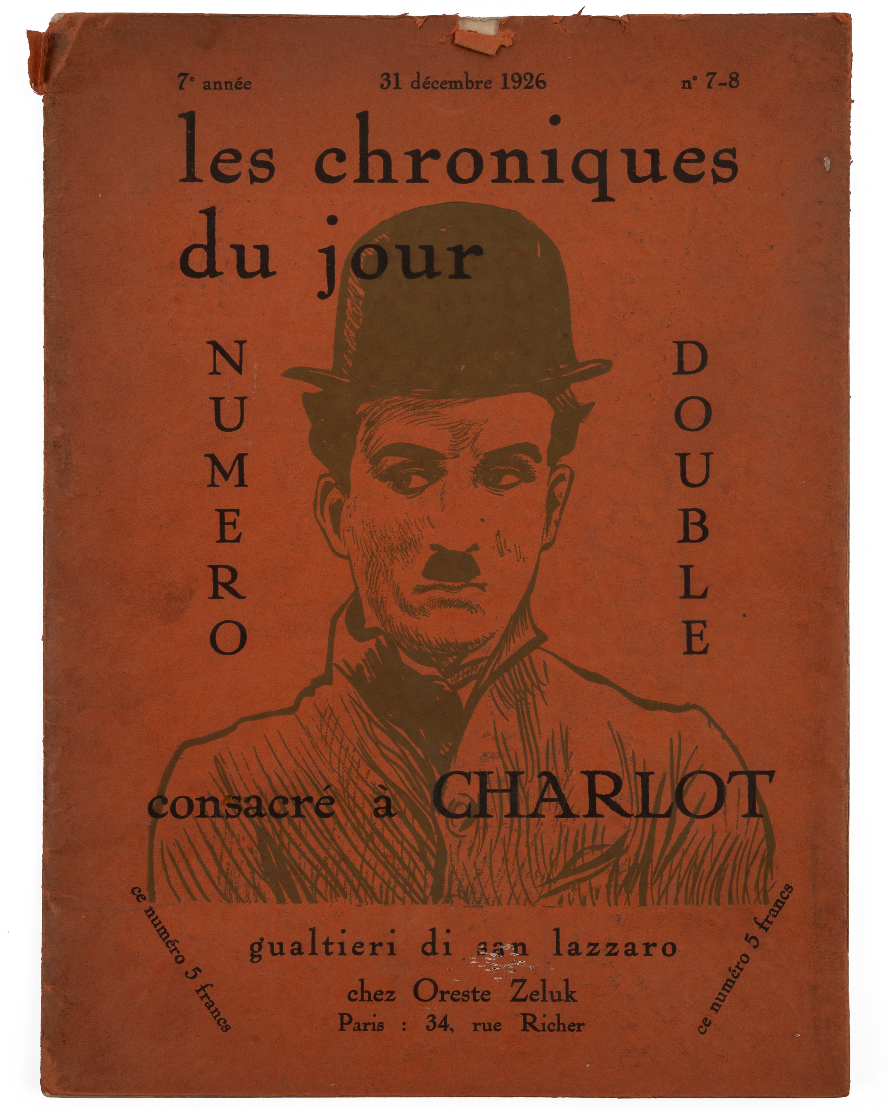 'Di San Lazzaro Gualtieri', Les Chroniques du jour, numero double consacré à Charlot (Charlie - Image 2 of 2