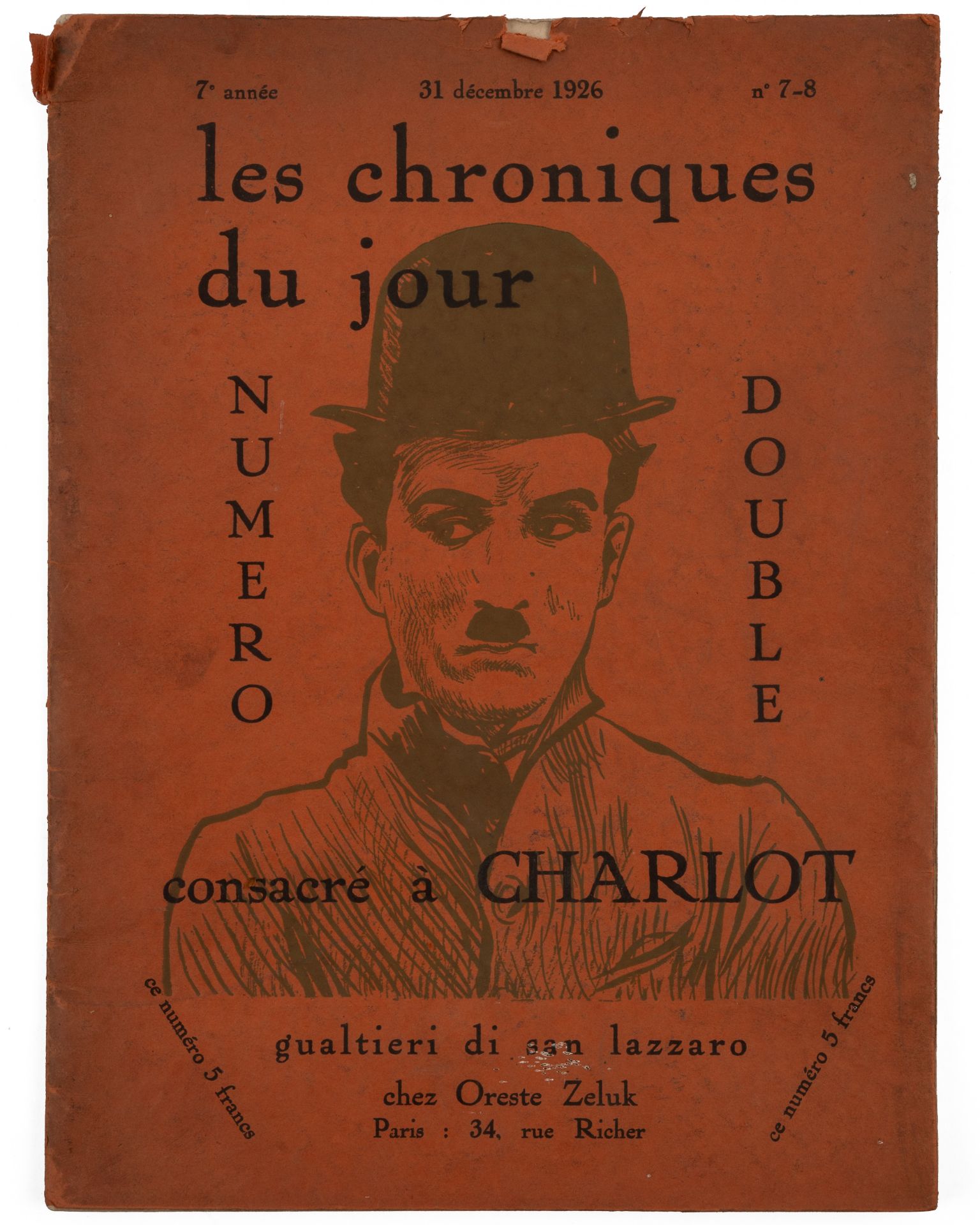 'Di San Lazzaro Gualtieri', Les Chroniques du jour, numero double consacré à Charlot (Charlie - Image 2 of 2