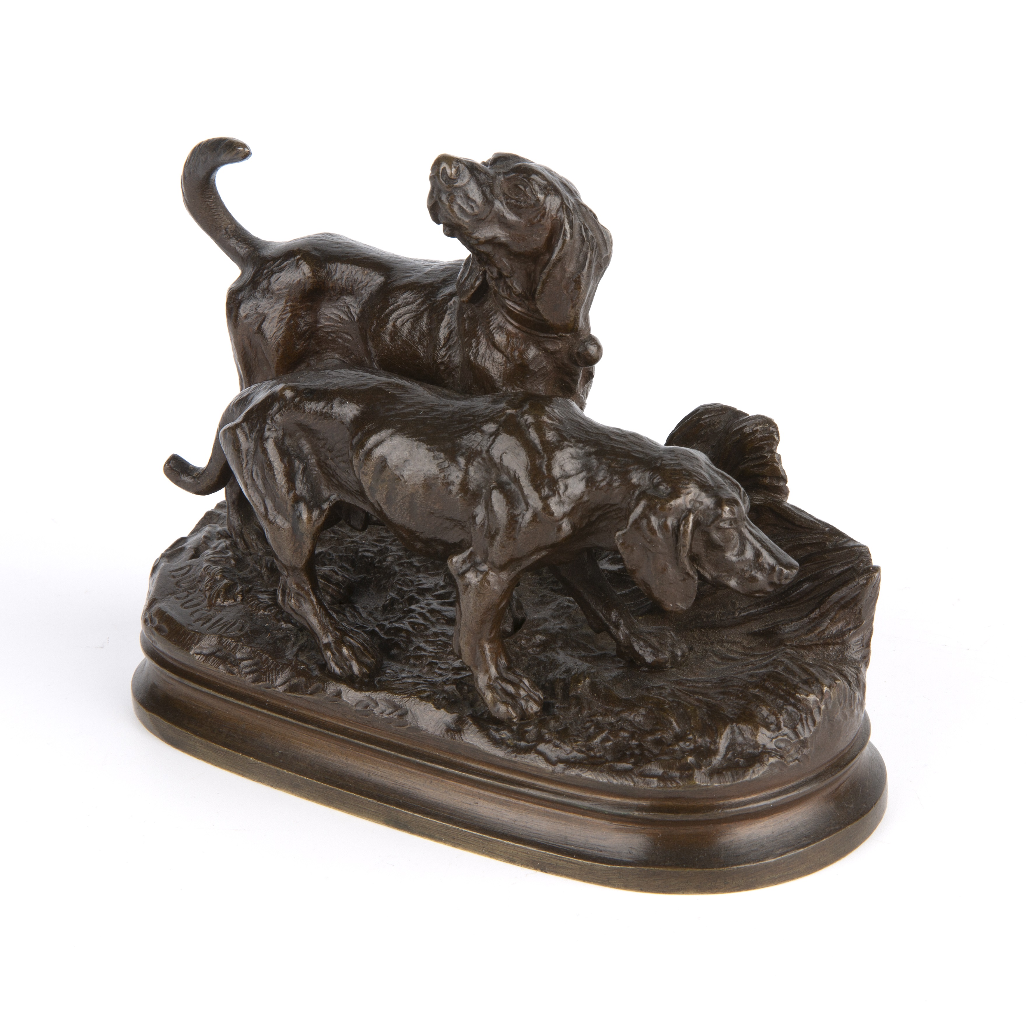 Alfred Dubucand (1828-1894) Retriever Dogs, bronze 14.5cm wide 11cm high - Image 4 of 6