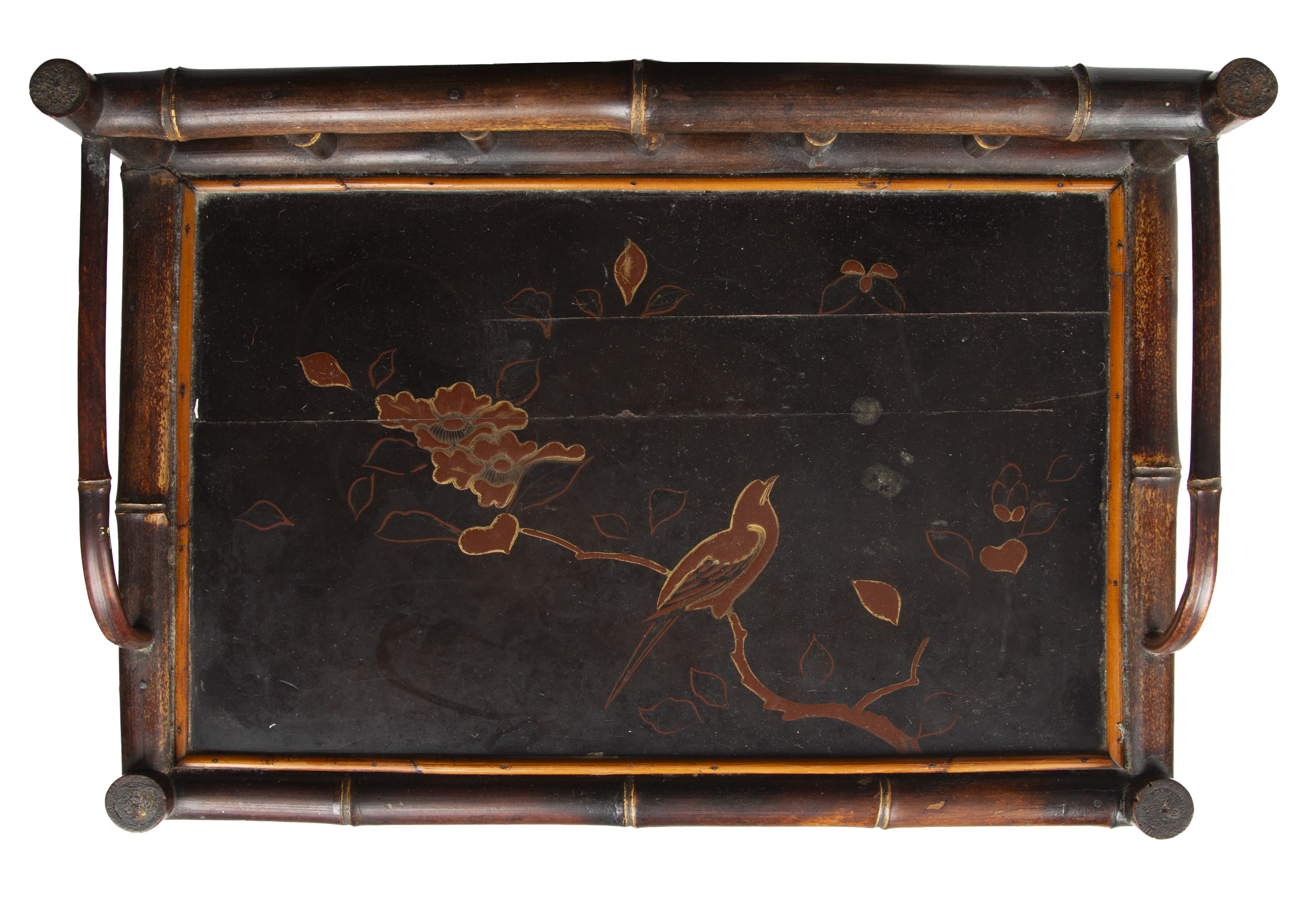 A late 19th century lacquered bamboo cabinet with a single door opening to reveal six drawers 47cm - Image 3 of 47