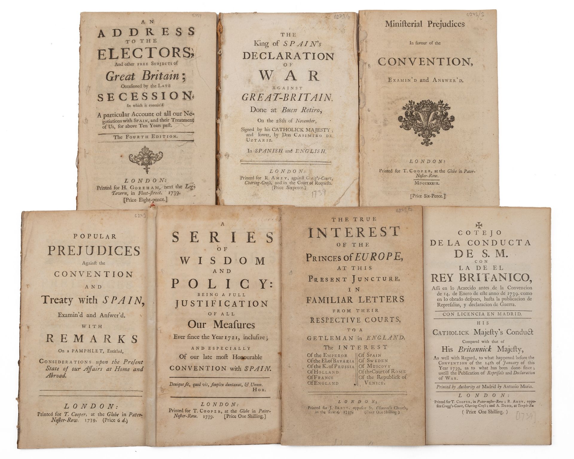 A collection of sixteen 18th century English pamphlets, mainly discussing the Anglo-Spanish wars,