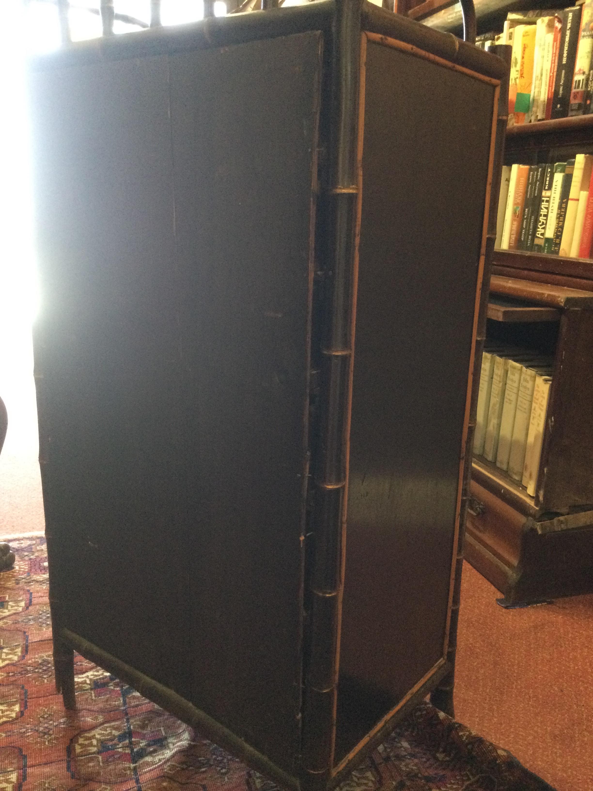 A late 19th century lacquered bamboo cabinet with a single door opening to reveal six drawers 47cm - Image 33 of 47